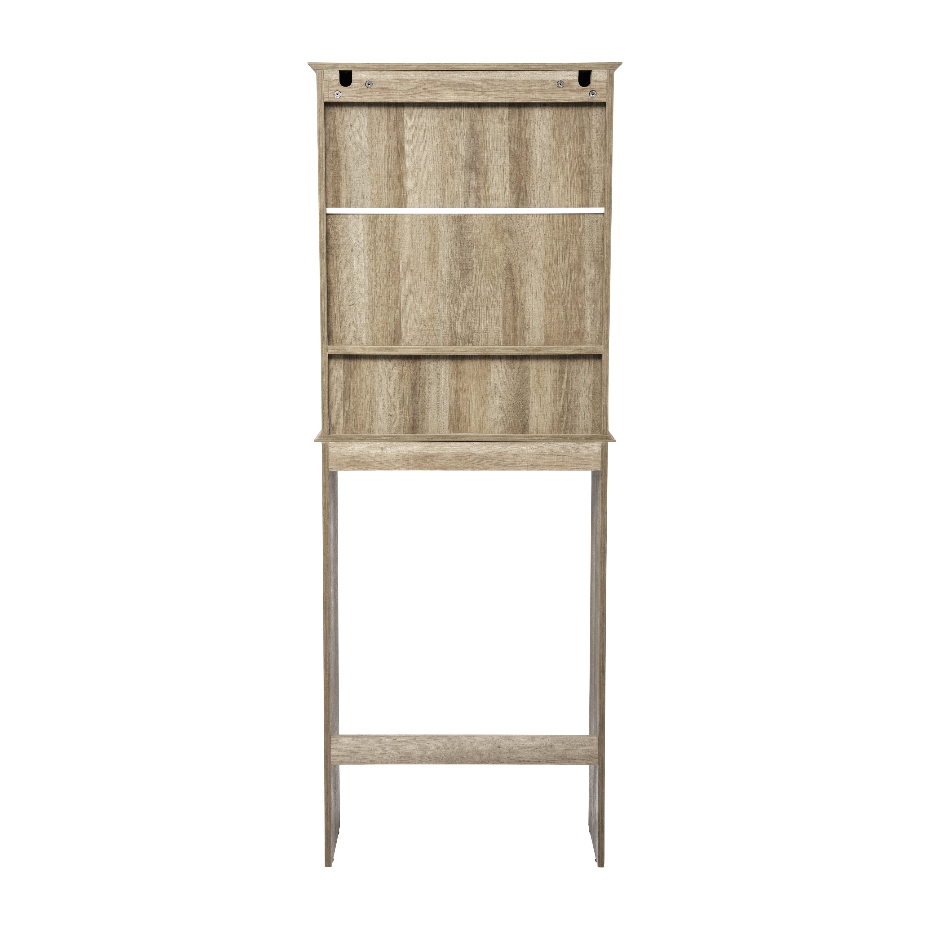 Dune Farmhouse Over the Toilet Shelf Cabinet, Magnetic Close Doors, Adjustable In-Cabinet Shelf, Lower Open Shelf, Metal Handles and Hinges, Brown