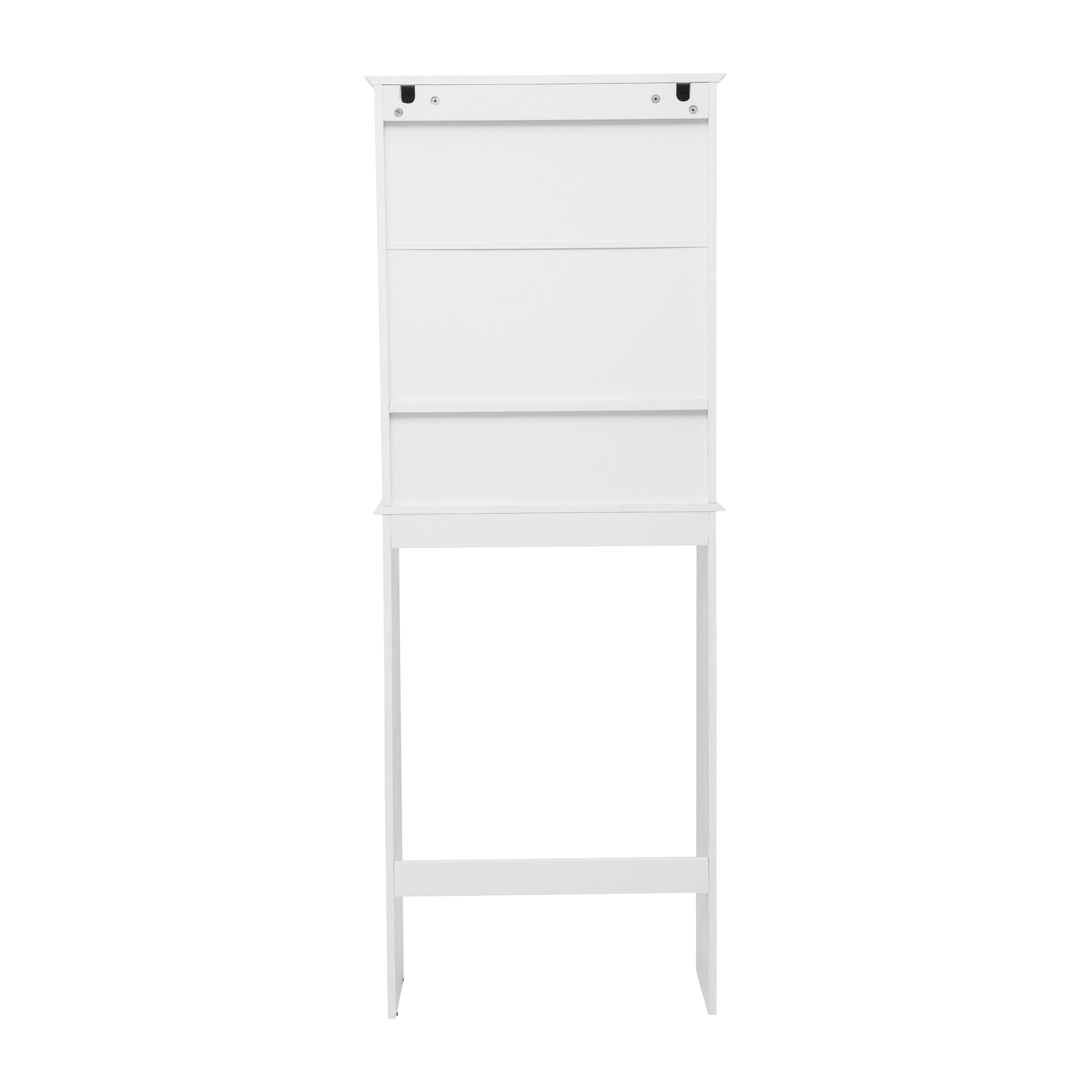 Dune Farmhouse Over the Toilet Shelf Cabinet, Magnetic Close Doors, Adjustable In-Cabinet Shelf, Lower Open Shelf, Metal Handles and Hinges, White