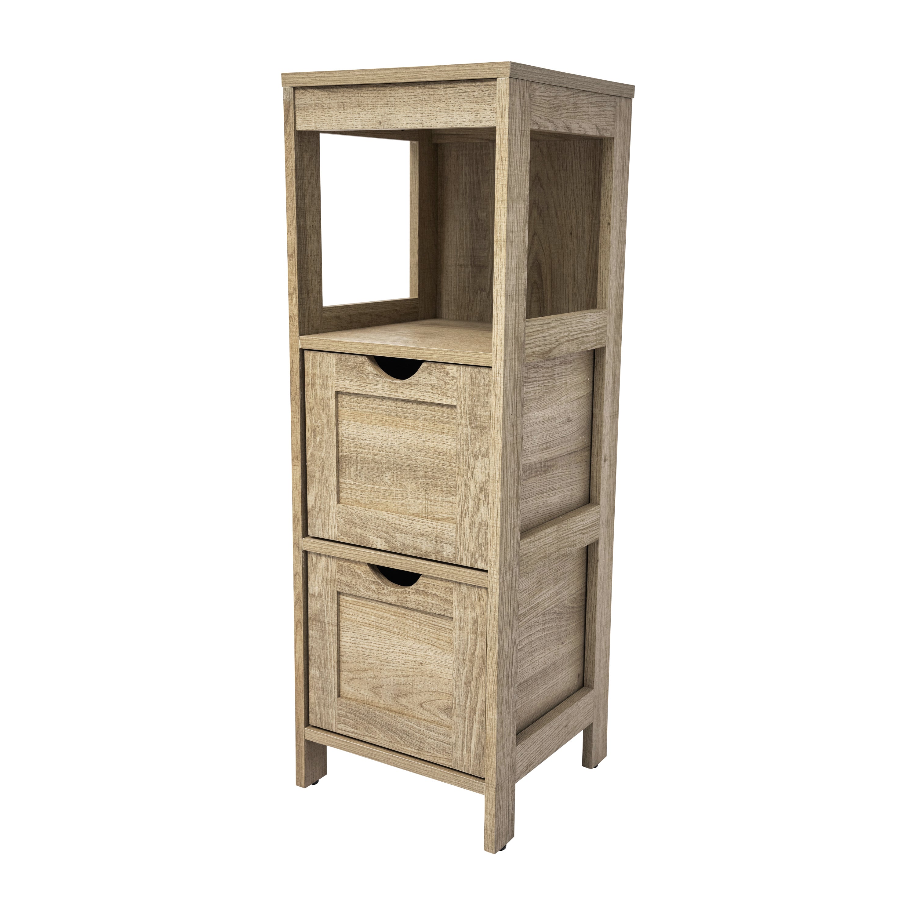 Dune Farmhouse Bathroom Storage Organizer with Two Removable Drawers and Open Display Shelf in Brown
