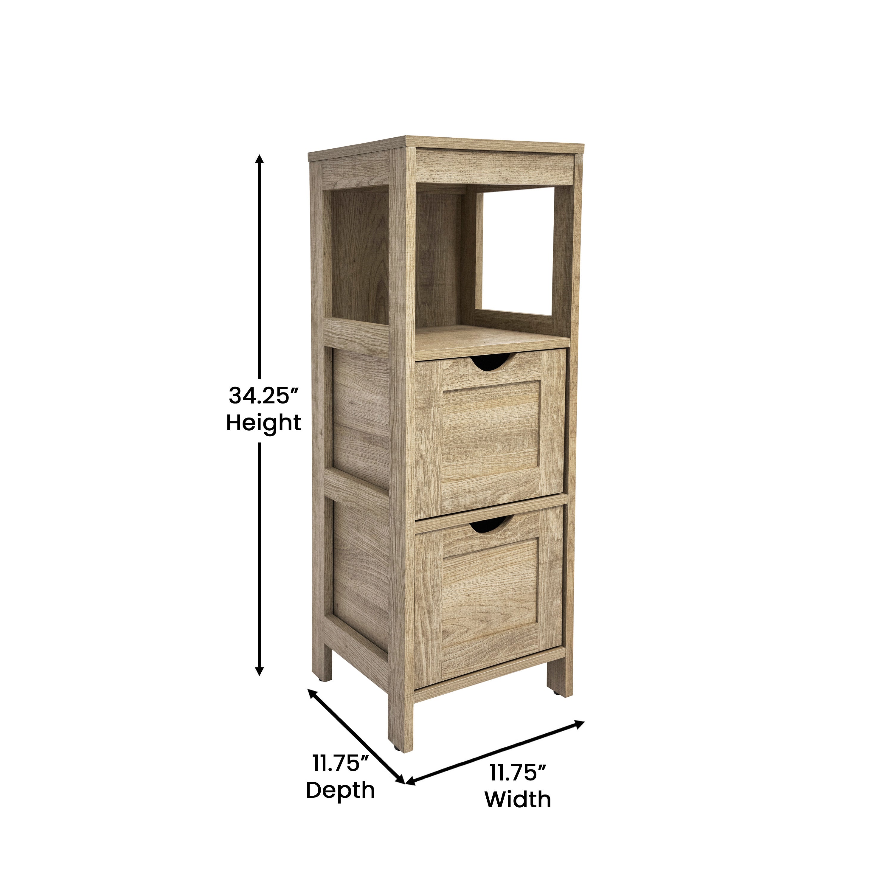 Dune Farmhouse Bathroom Storage Organizer with Two Removable Drawers and Open Display Shelf in Brown