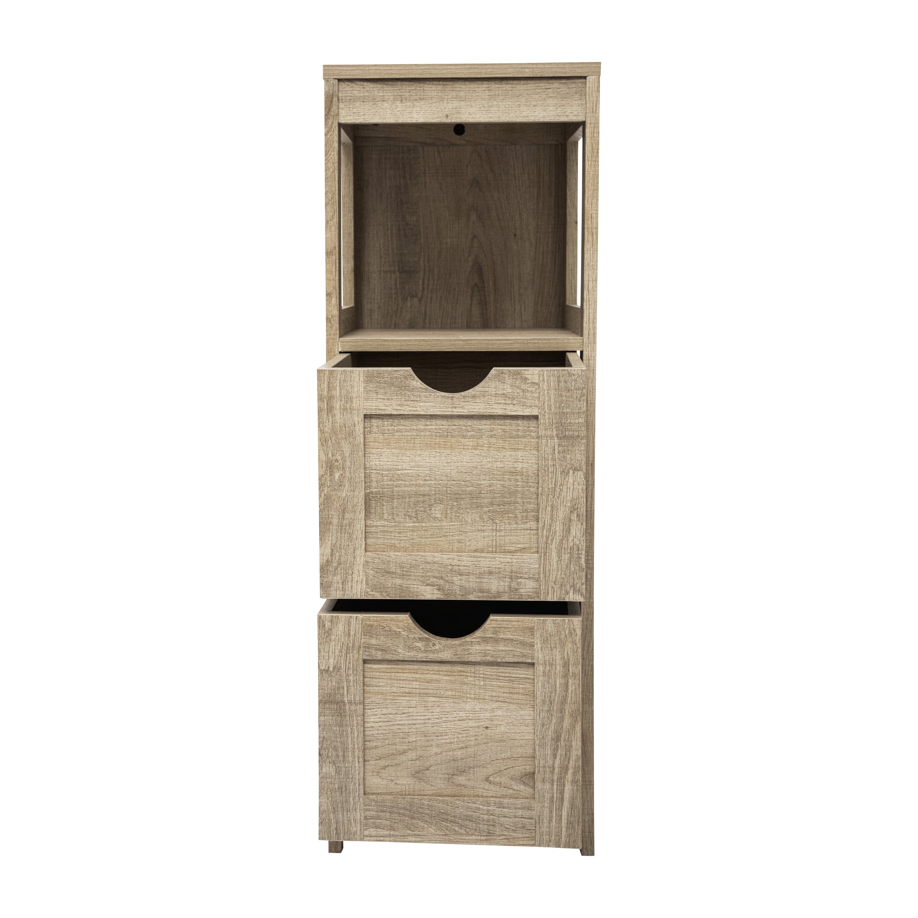 Dune Farmhouse Bathroom Storage Organizer with Two Removable Drawers and Open Display Shelf in Brown
