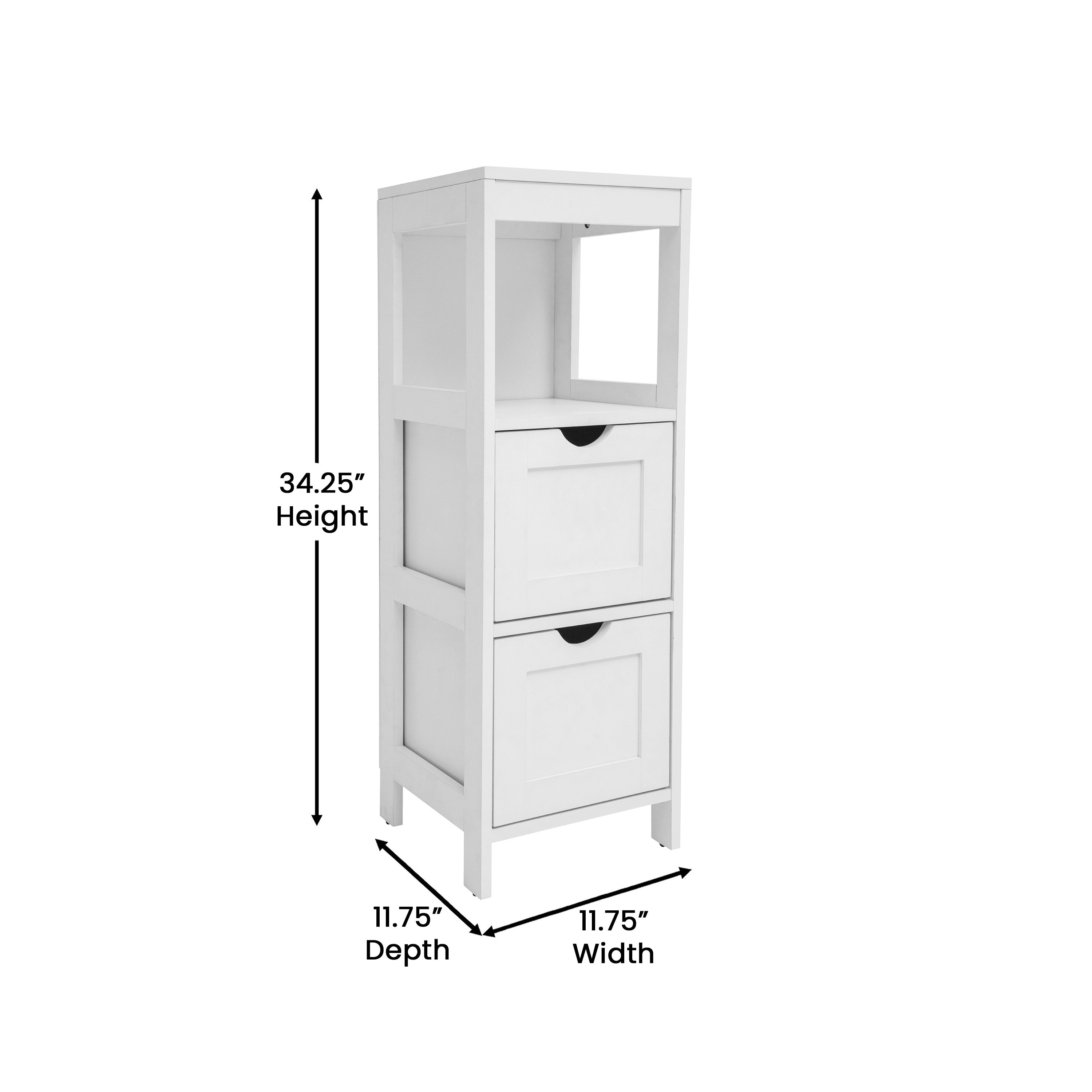 Dune Farmhouse Bathroom Storage Organizer with Two Removable Drawers and Open Display Shelf in White