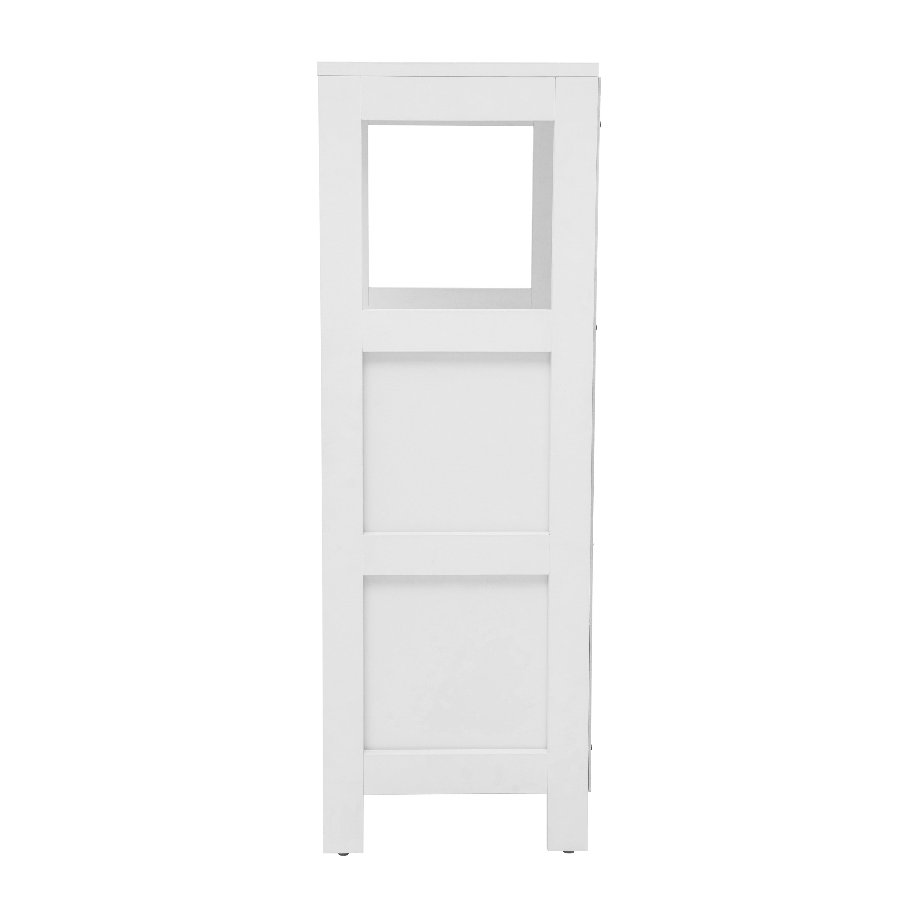 Dune Farmhouse Bathroom Storage Organizer with Two Removable Drawers and Open Display Shelf in White