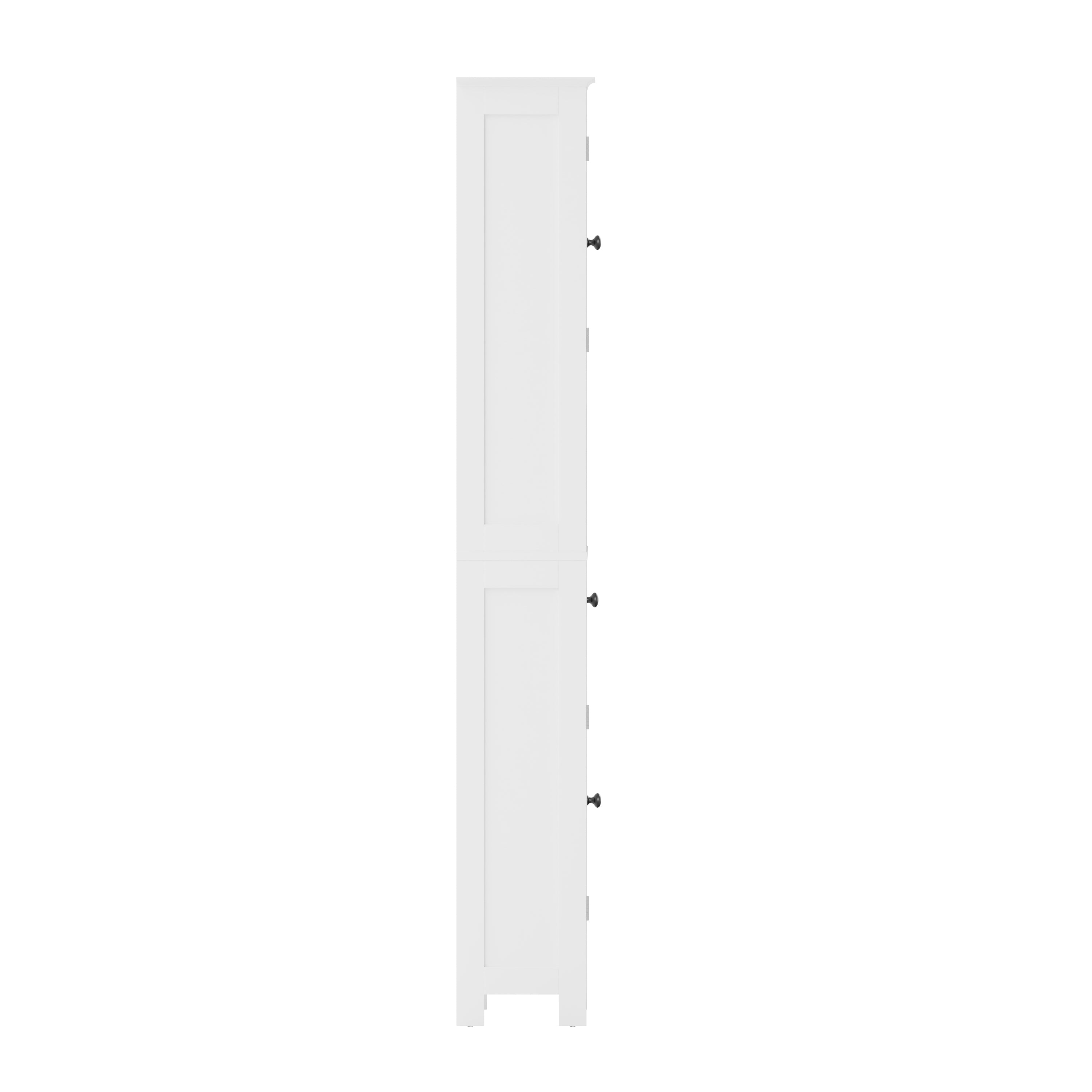 Dune Farmhouse Freestanding Bathroom Linen Tower Storage Cabinet with Magnetic Close Doors, 2 Adjustable Shelves, Open Display Shelf, Drawer in White