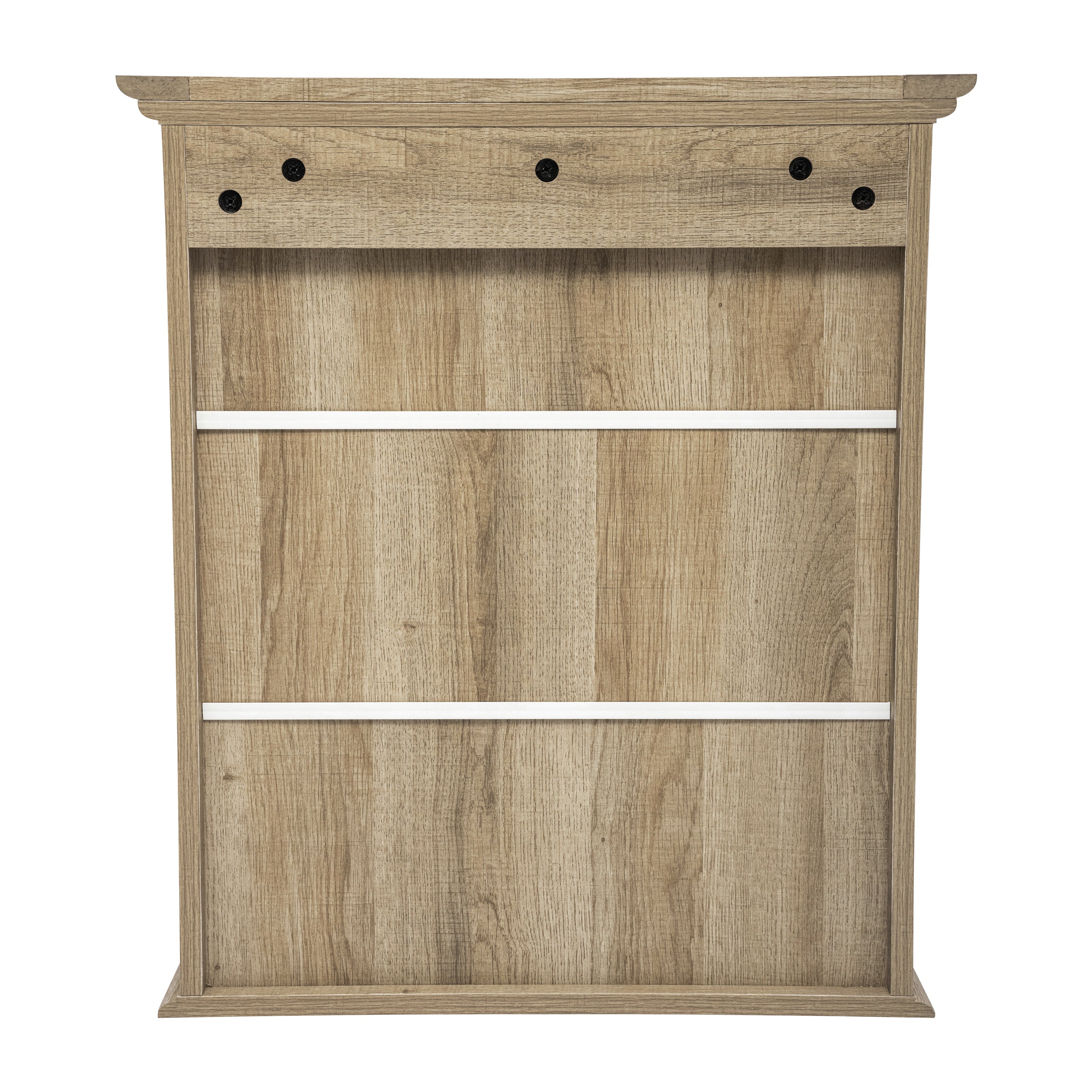 Dune Farmhouse Wall Mounted Bathroom Medicine Cabinet Storage Organizer with 2 Magnetic Closure Doors, Adjustable Shelf, and Lower Open Shelf in Brown