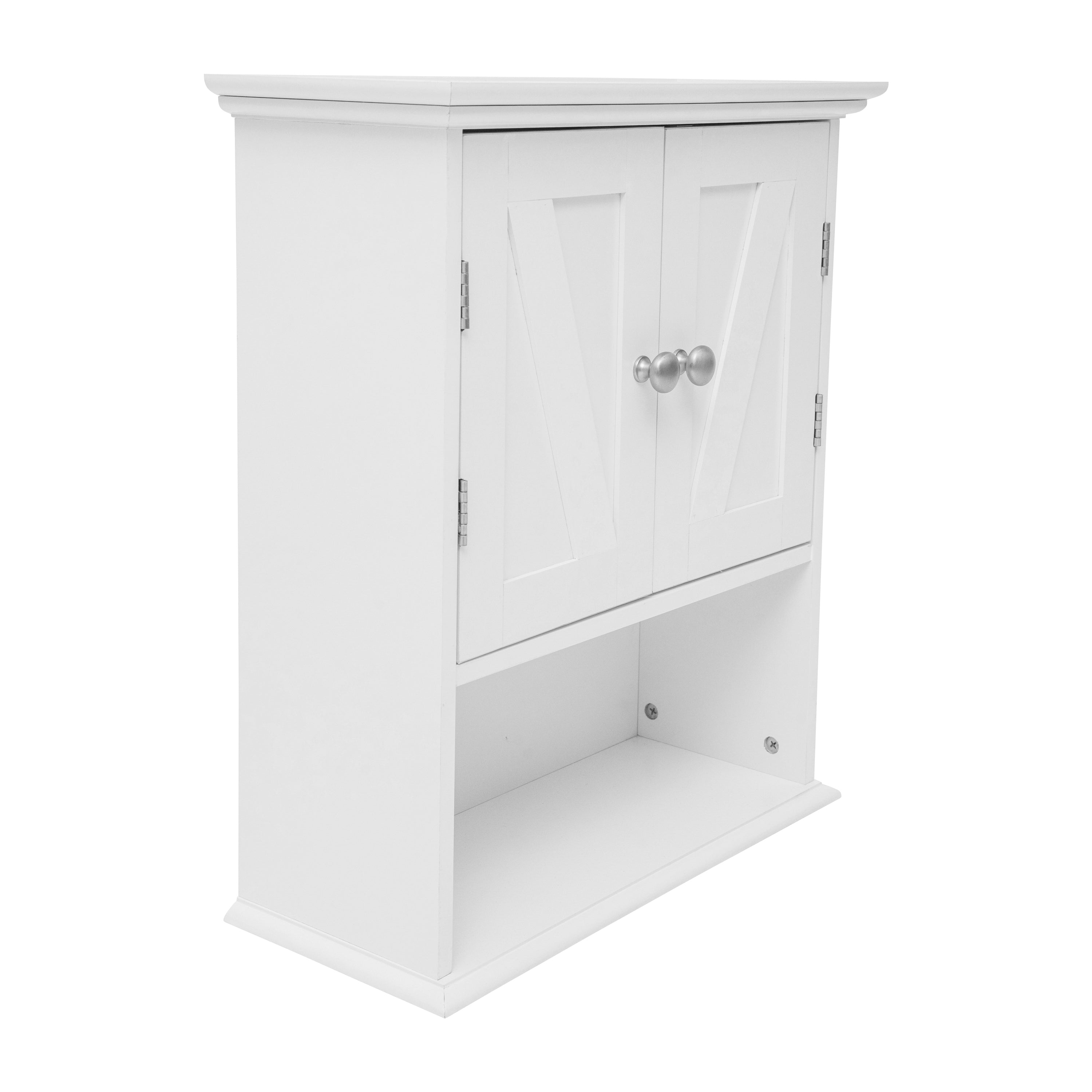 Dune Farmhouse Wall Mounted Bathroom Medicine Cabinet Storage Organizer with 2 Magnetic Closure Doors, Adjustable Shelf, and Lower Open Shelf in White