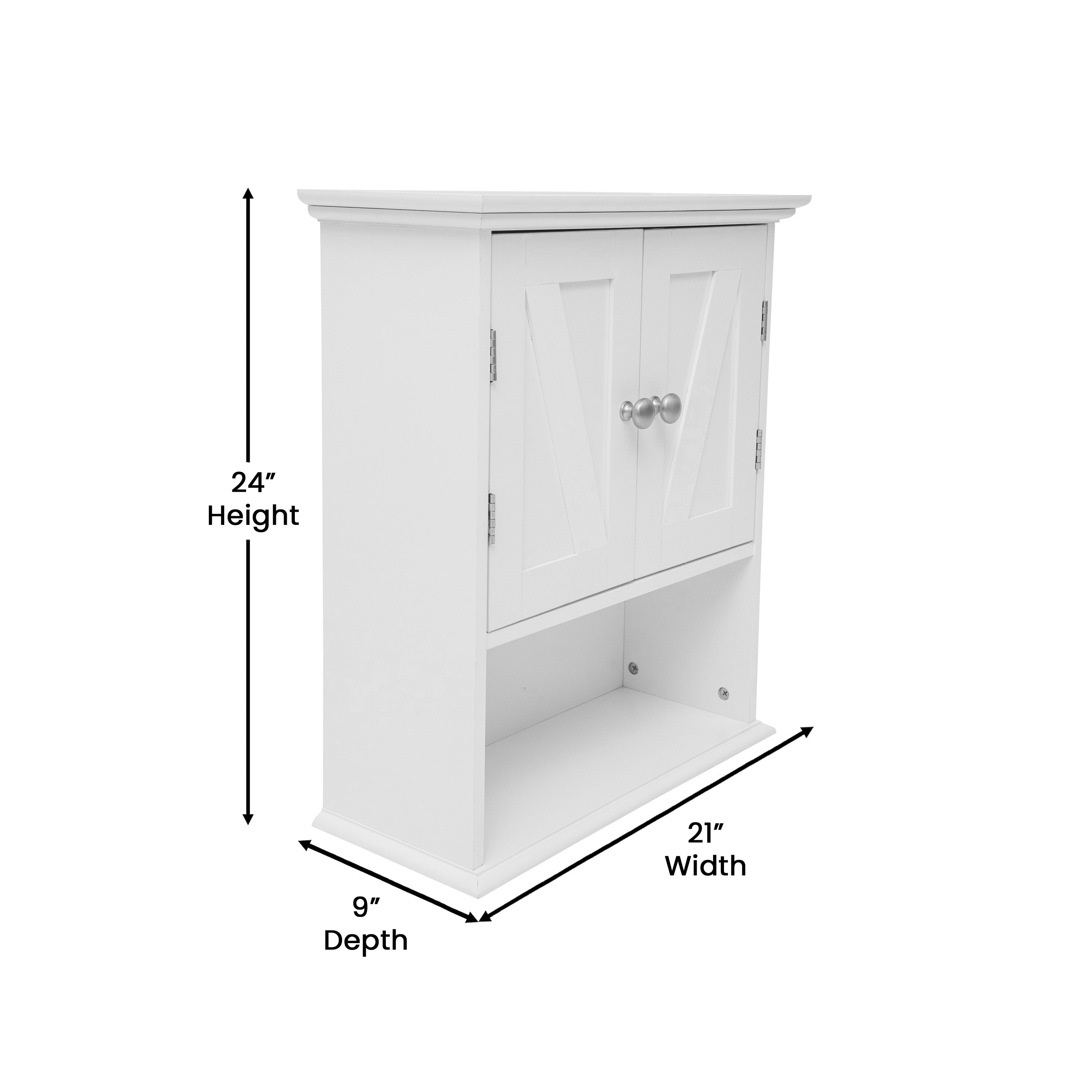 Dune Farmhouse Wall Mounted Bathroom Medicine Cabinet Storage Organizer with 2 Magnetic Closure Doors, Adjustable Shelf, and Lower Open Shelf in White