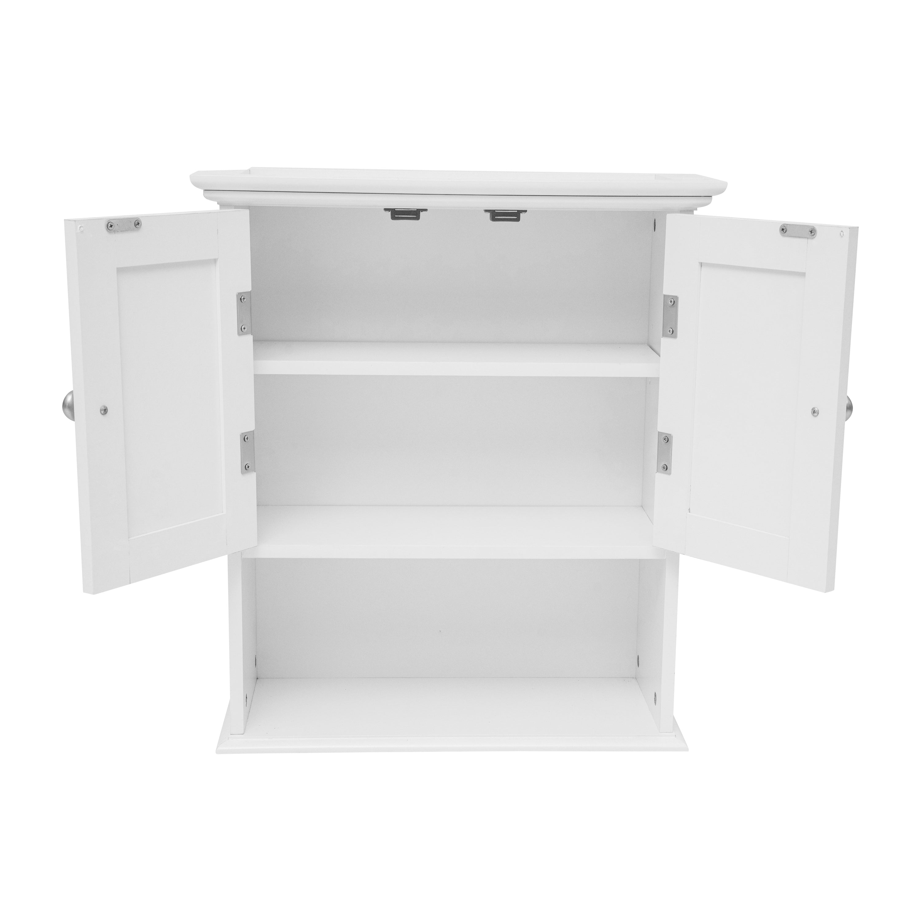 Dune Farmhouse Wall Mounted Bathroom Medicine Cabinet Storage Organizer with 2 Magnetic Closure Doors, Adjustable Shelf, and Lower Open Shelf in White