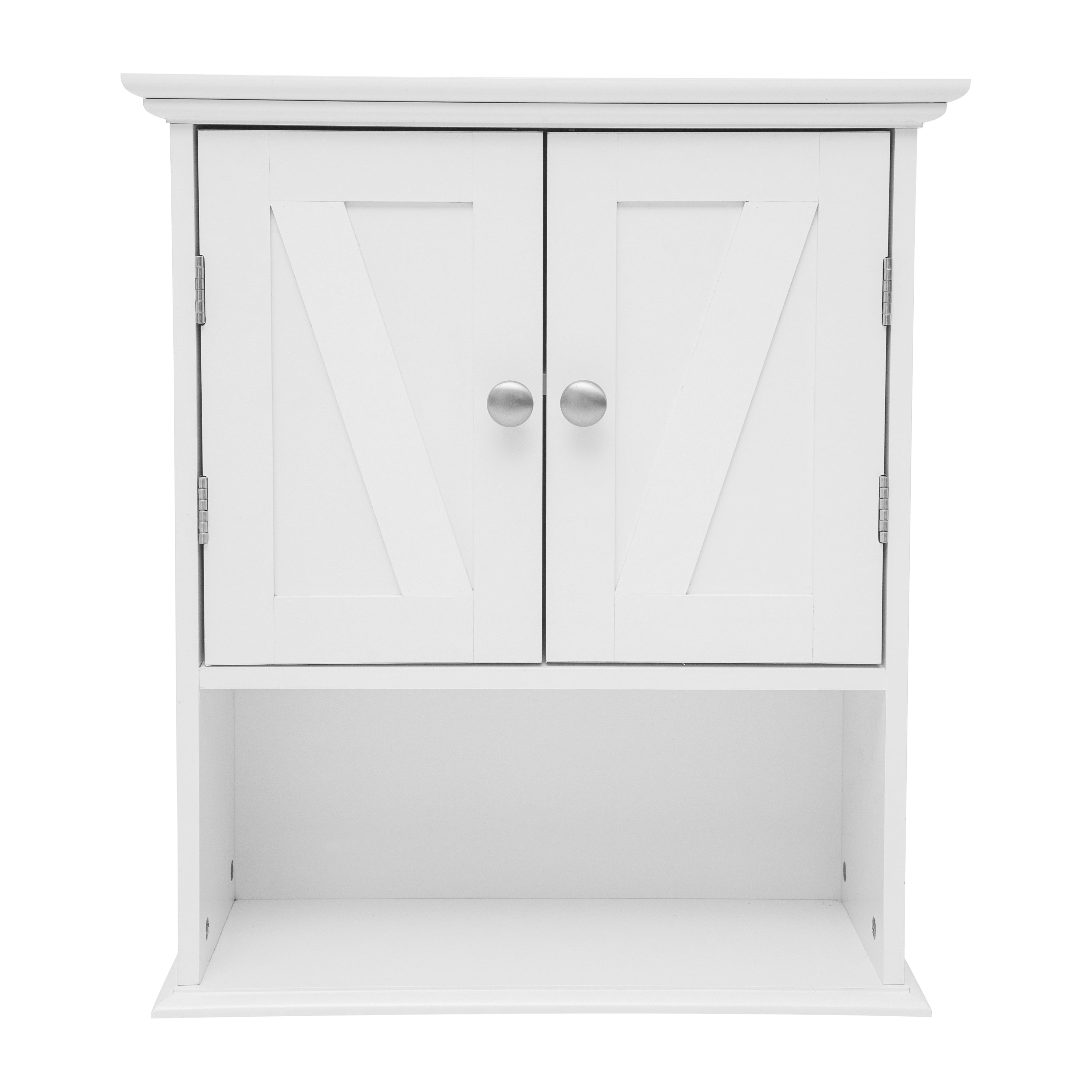 Dune Farmhouse Wall Mounted Bathroom Medicine Cabinet Storage Organizer with 2 Magnetic Closure Doors, Adjustable Shelf, and Lower Open Shelf in White