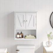 Dune Farmhouse Wall Mounted Bathroom Medicine Cabinet Storage Organizer with 2 Magnetic Closure Doors, Adjustable Shelf, and Lower Open Shelf in White