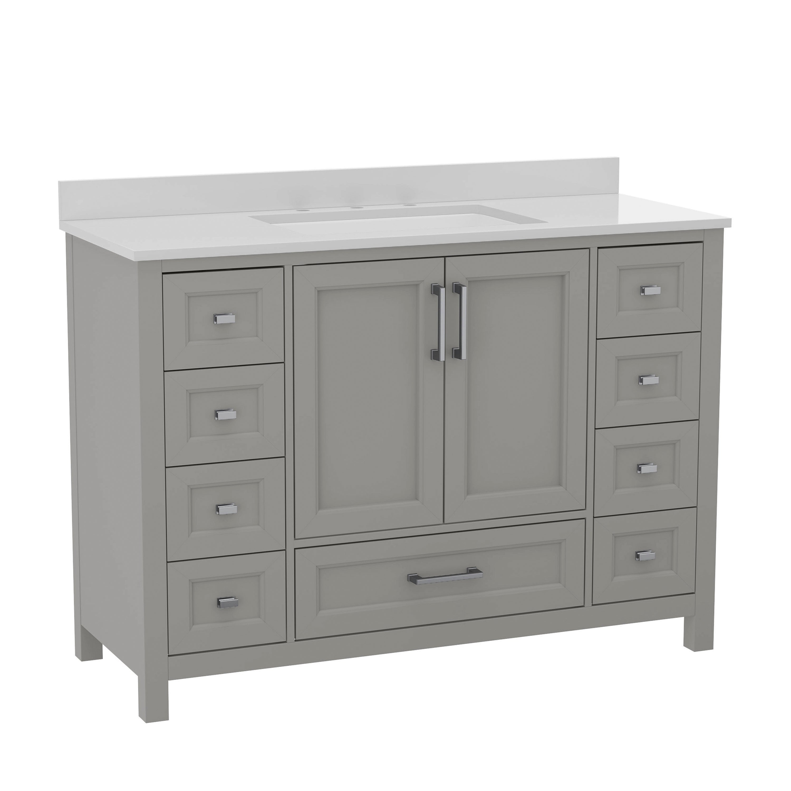Vega 48 Inch Bathroom Vanity with Sink, Storage Cabinet with Soft Close Doors, and 9 Drawers, Carrara Marble Finish Countertop, Gray