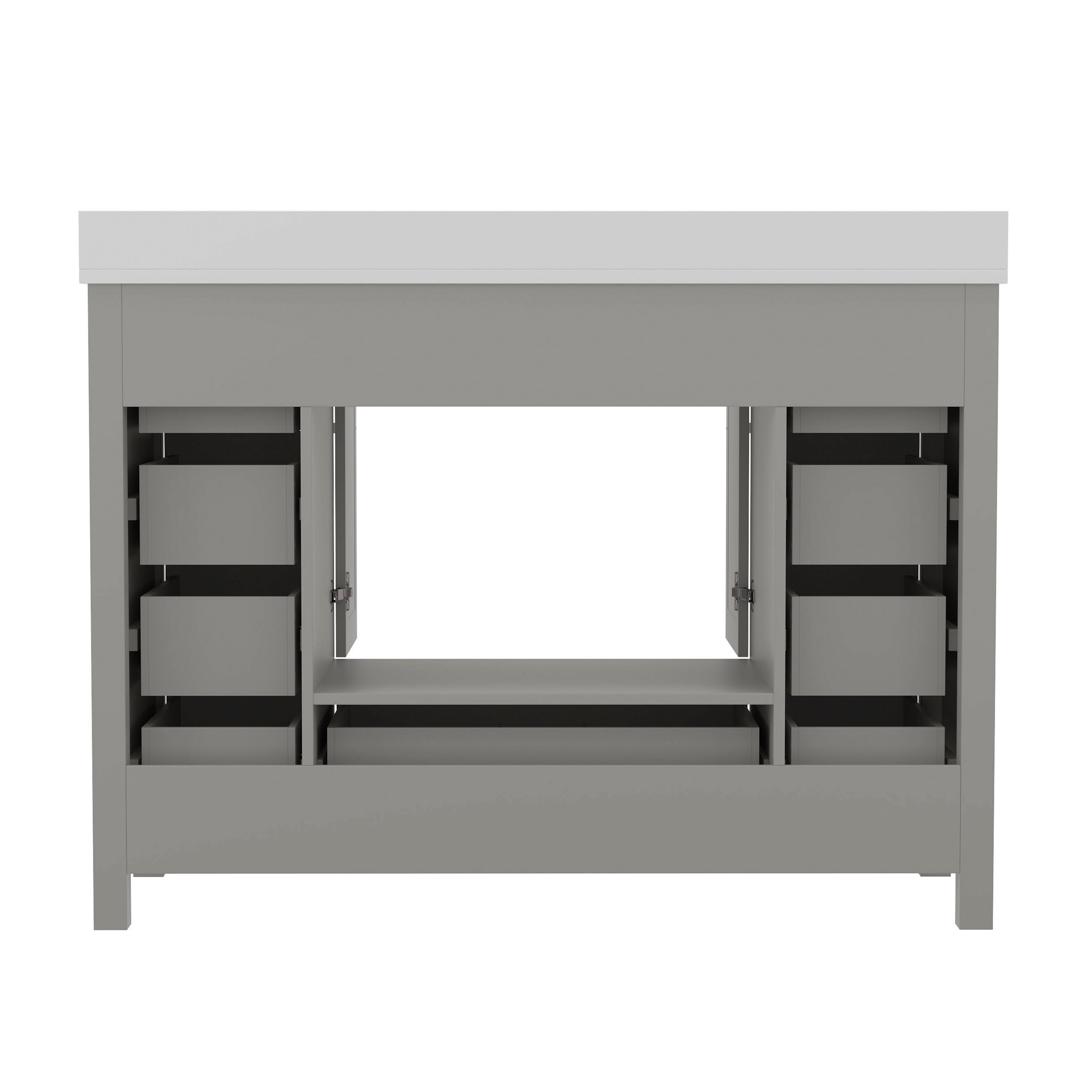 Vega 48 Inch Bathroom Vanity with Sink, Storage Cabinet with Soft Close Doors, and 9 Drawers, Carrara Marble Finish Countertop, Gray