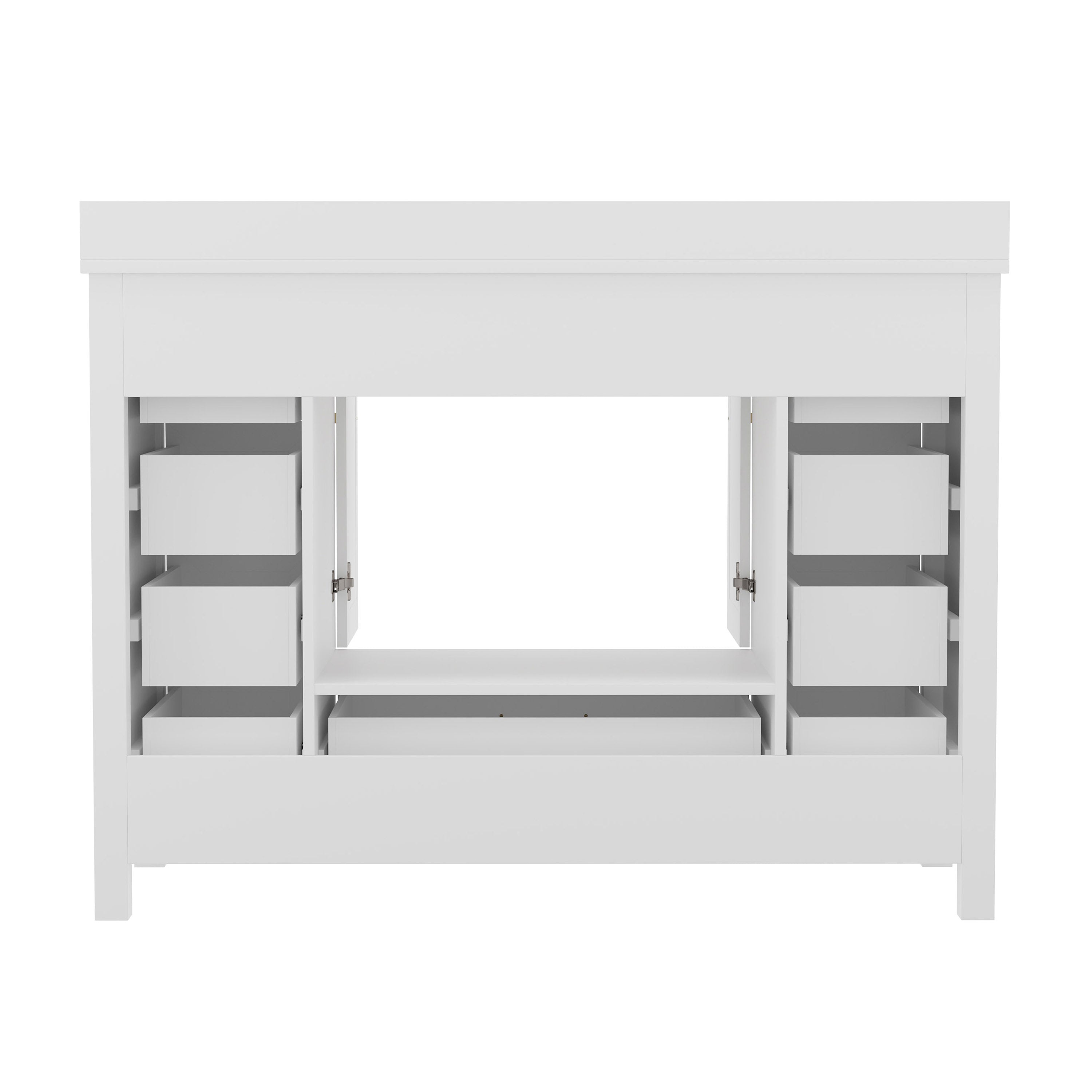 Vega 48 Inch Bathroom Vanity with Sink, Storage Cabinet with Soft Close Doors, and 9 Drawers, Carrara Marble Finish Countertop, White