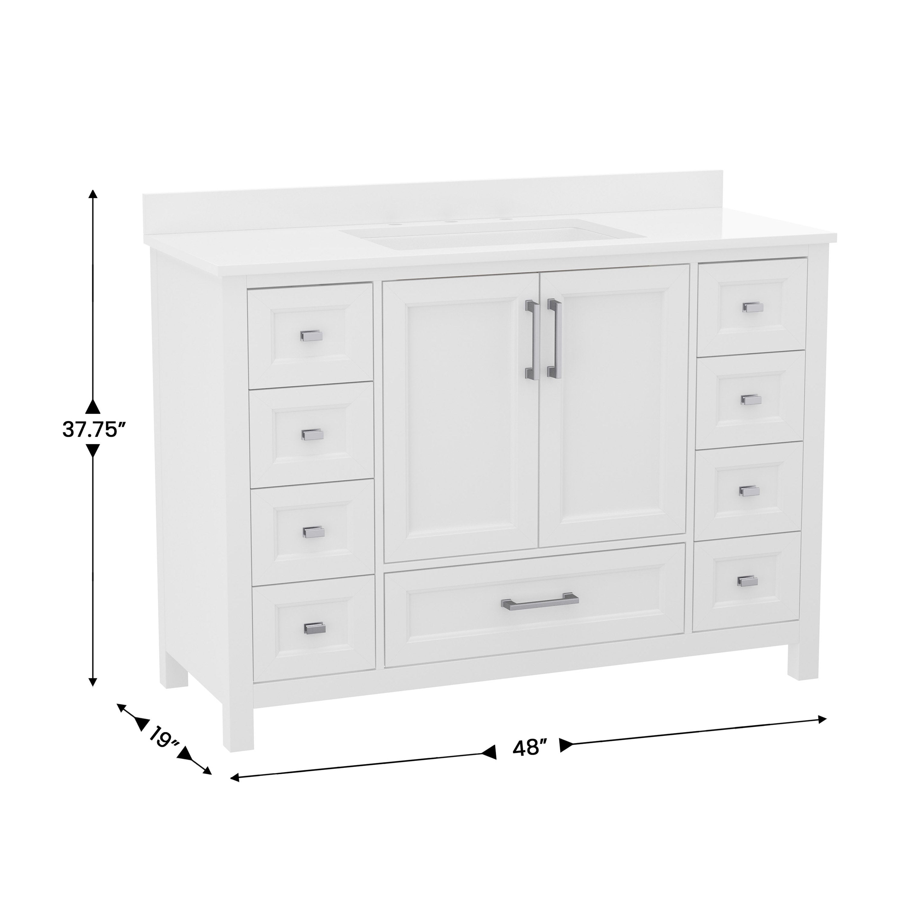 Vega 48 Inch Bathroom Vanity with Sink, Storage Cabinet with Soft Close Doors, and 9 Drawers, Carrara Marble Finish Countertop, White