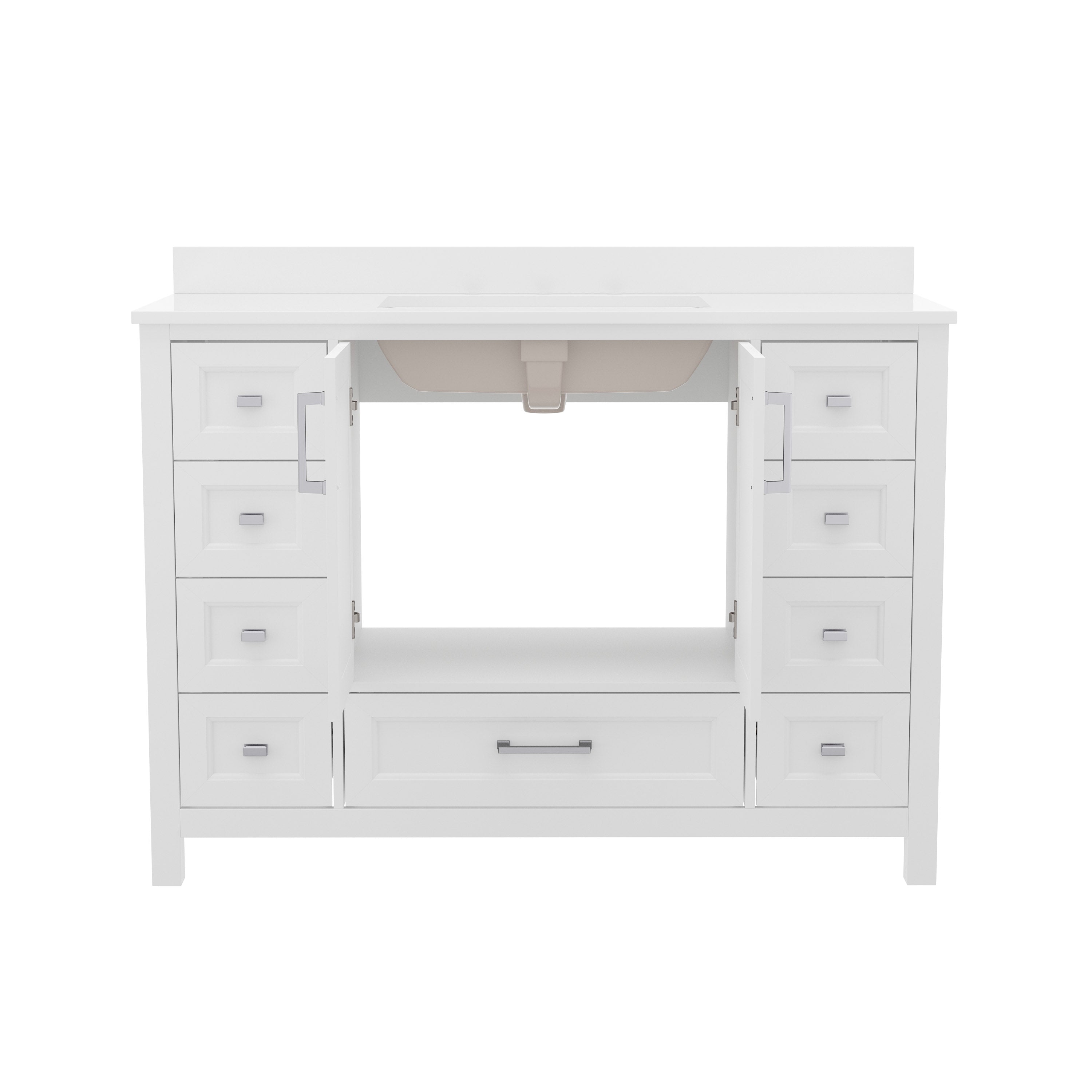 Vega 48 Inch Bathroom Vanity with Sink, Storage Cabinet with Soft Close Doors, and 9 Drawers, Carrara Marble Finish Countertop, White