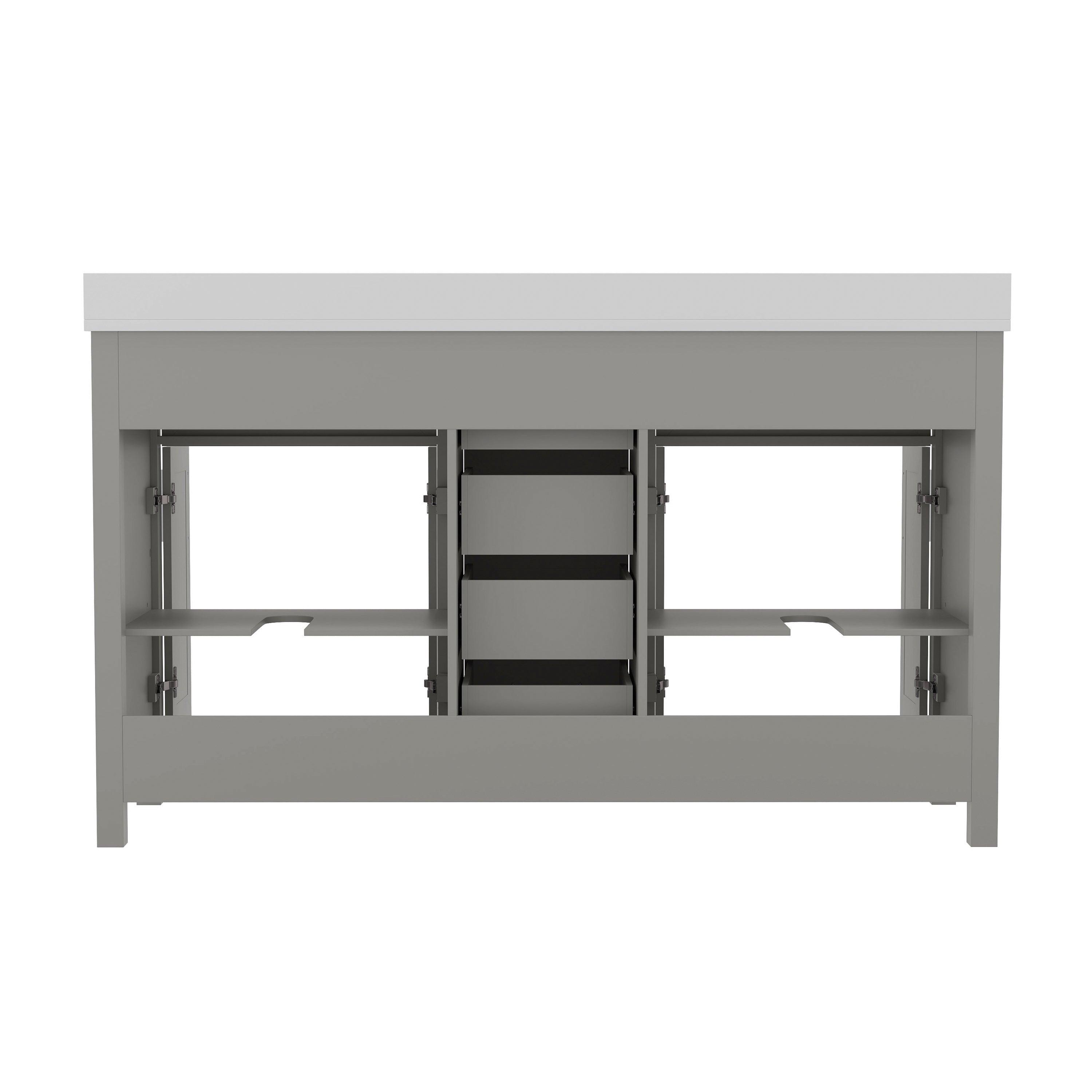 Vega 60 Inch Bathroom Double Vanity with 2 Sinks, 2 Storage Cabinets with Soft Close Doors and 6 Drawers, Carrara Marble Finish Countertop, Gray