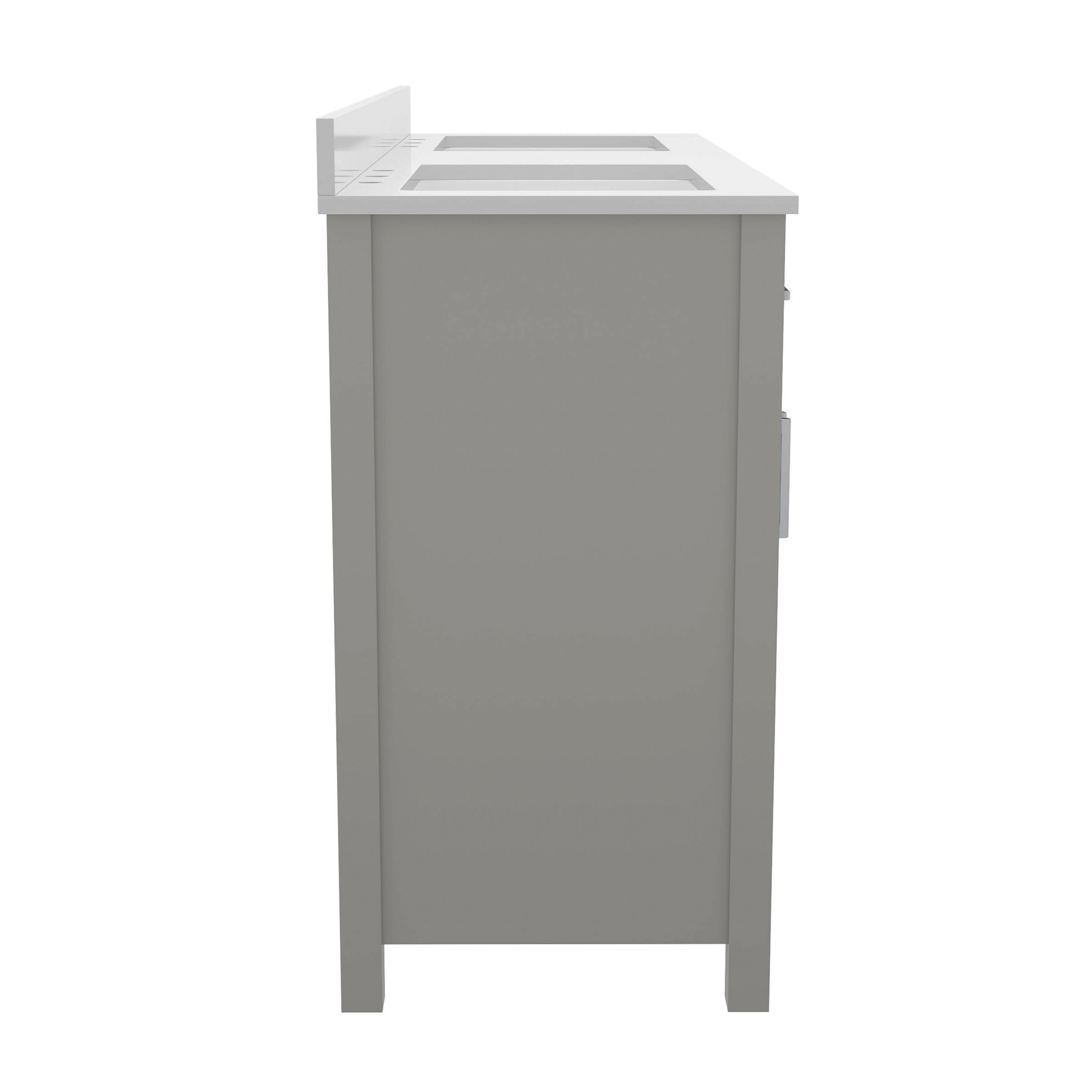 Vega 60 Inch Bathroom Double Vanity with 2 Sinks, 2 Storage Cabinets with Soft Close Doors and 6 Drawers, Carrara Marble Finish Countertop, Gray