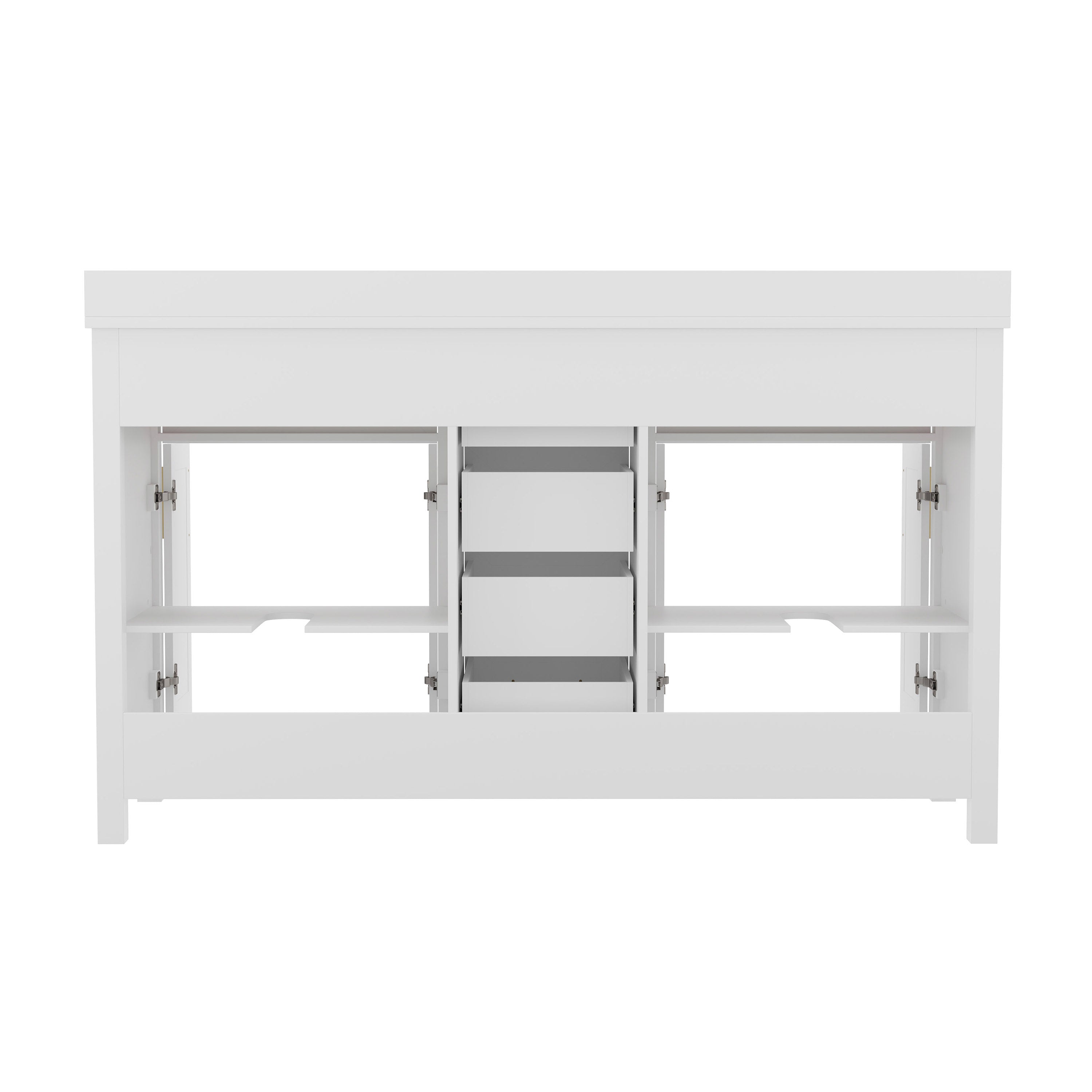 Vega 60 Inch Bathroom Double Vanity with 2 Sinks, 2 Storage Cabinets with Soft Close Doors and 6 Drawers, Carrara Marble Finish Countertop, White