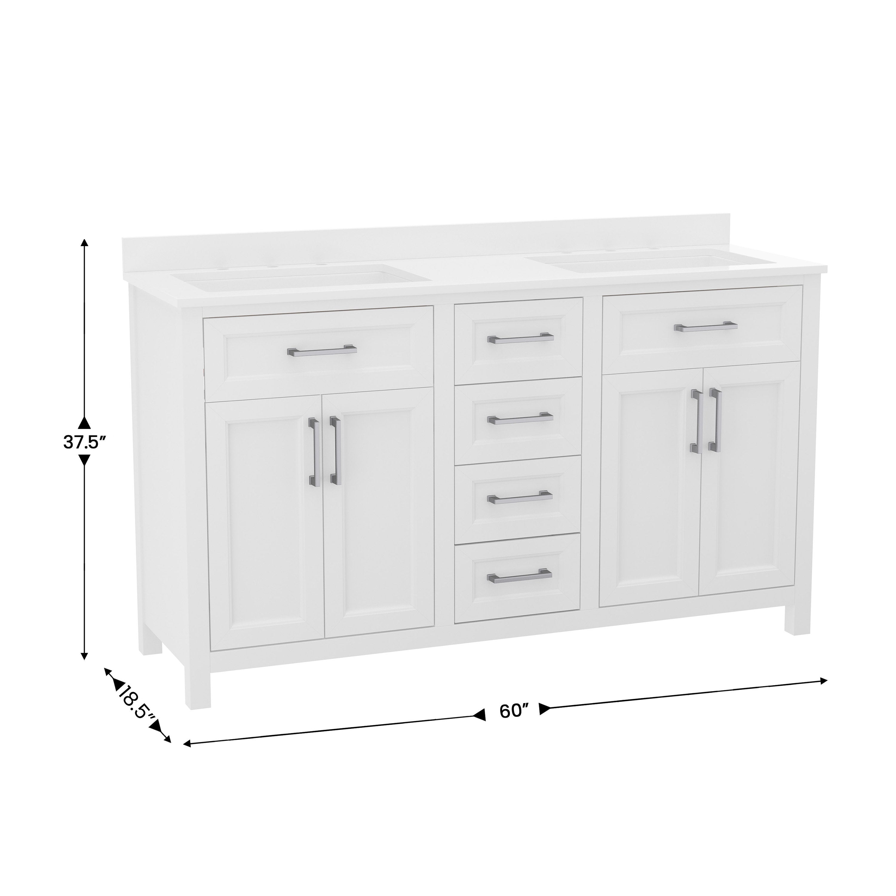 Vega 60 Inch Bathroom Double Vanity with 2 Sinks, 2 Storage Cabinets with Soft Close Doors and 6 Drawers, Carrara Marble Finish Countertop, White