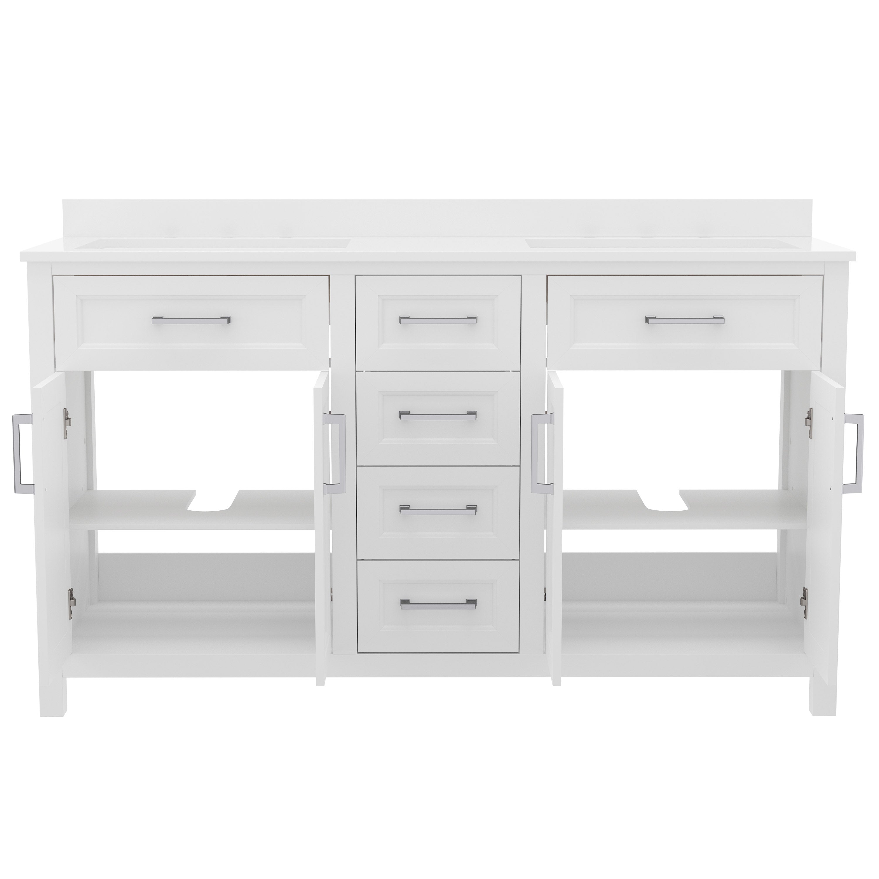 Vega 60 Inch Bathroom Double Vanity with 2 Sinks, 2 Storage Cabinets with Soft Close Doors and 6 Drawers, Carrara Marble Finish Countertop, White