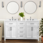 Vega 60 Inch Bathroom Double Vanity with 2 Sinks, 2 Storage Cabinets with Soft Close Doors and 6 Drawers, Carrara Marble Finish Countertop, White