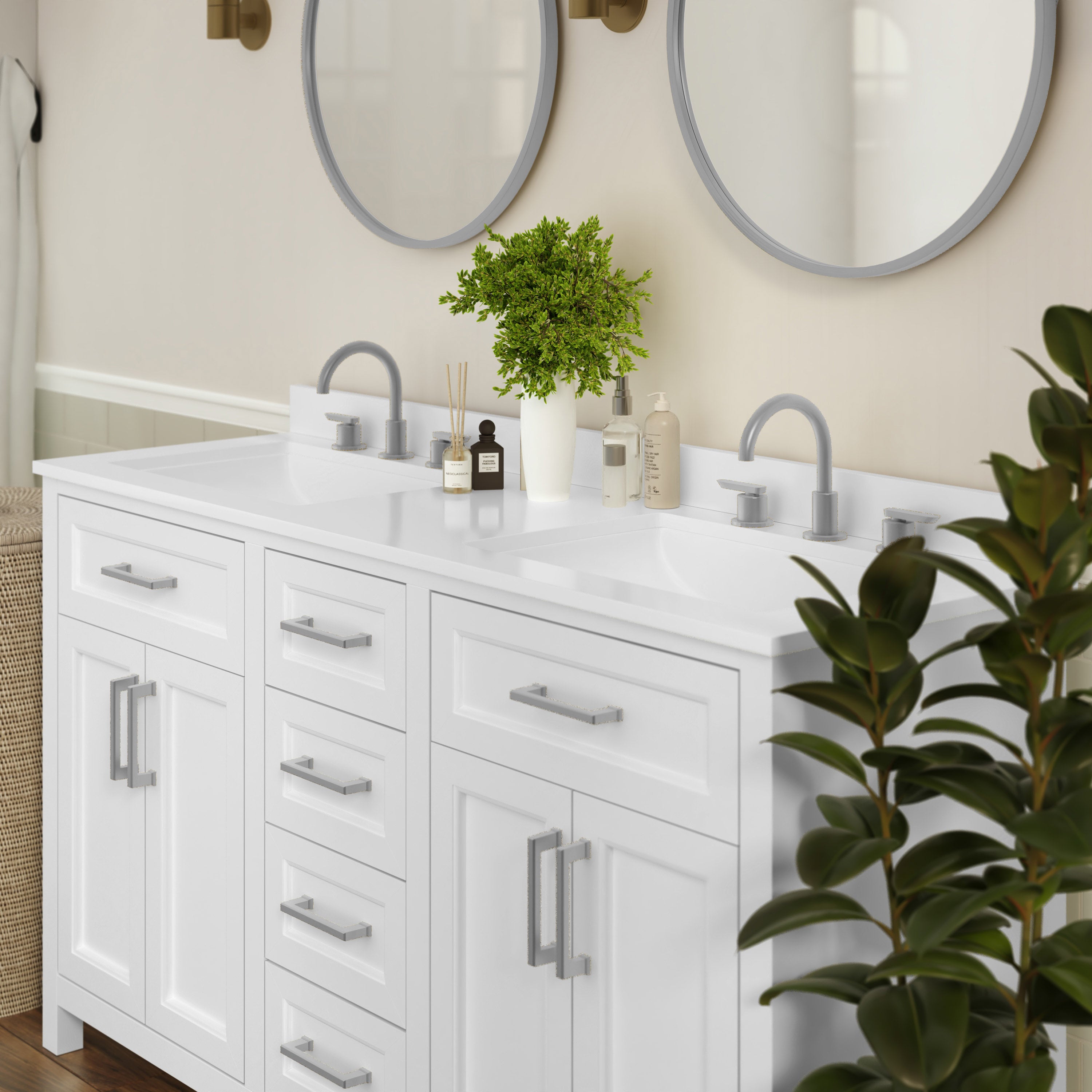 Vega 60 Inch Bathroom Double Vanity with 2 Sinks, 2 Storage Cabinets with Soft Close Doors and 6 Drawers, Carrara Marble Finish Countertop, White