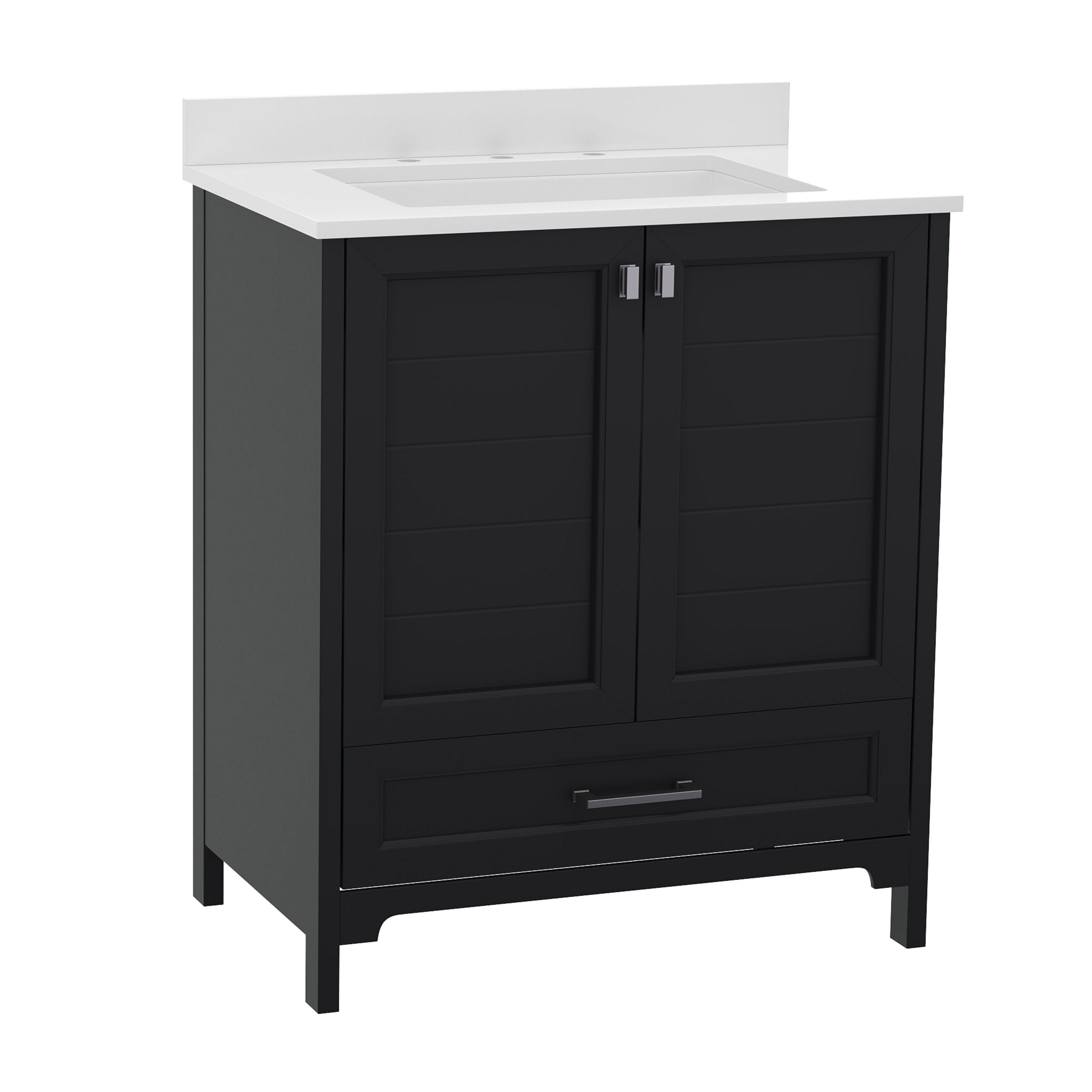 Haven 30 Inch Bathroom Vanity with Sink, Storage Cabinet with Soft Close Doors and Bottom Drawer, Carrara Marble Finish Countertop, Black