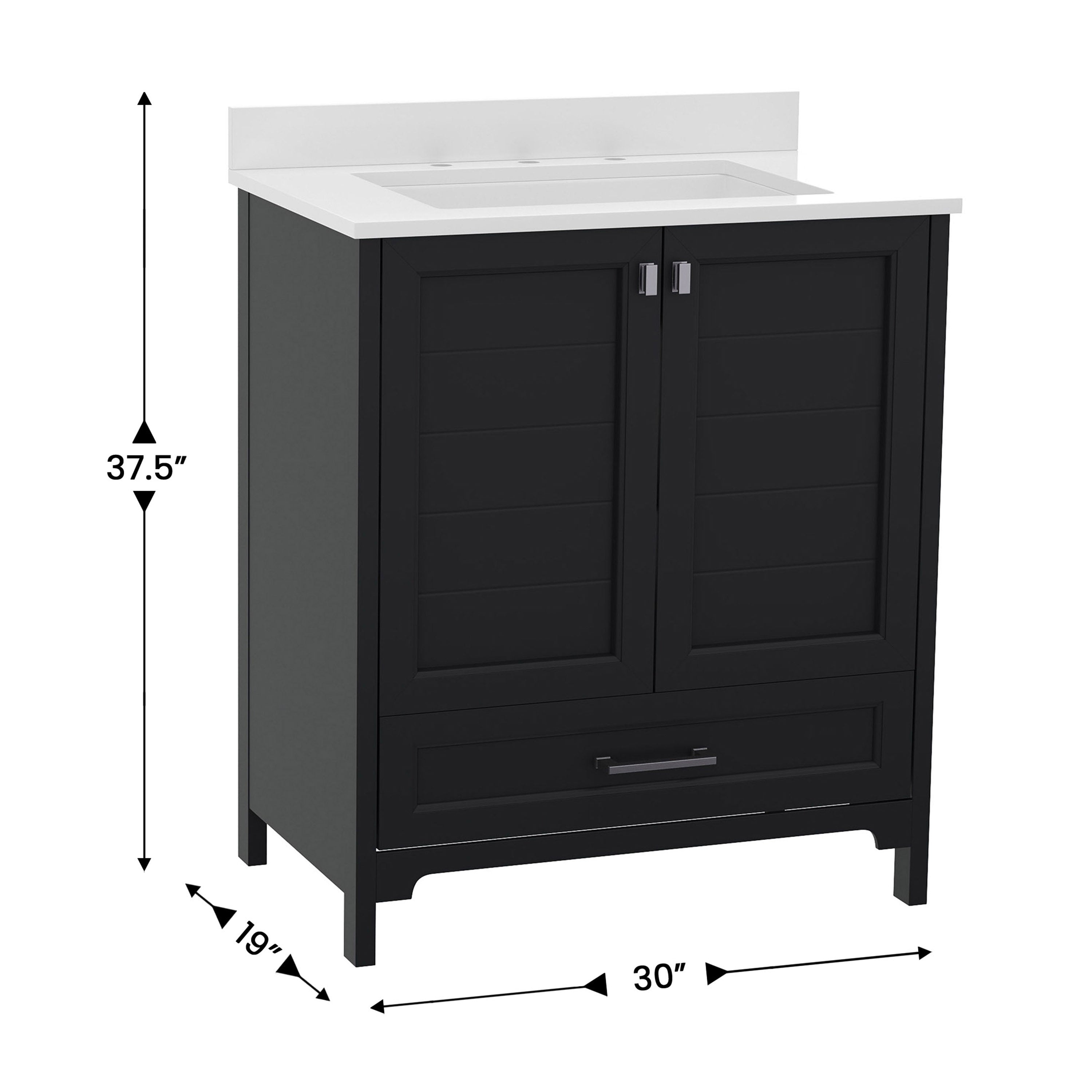 Haven 30 Inch Bathroom Vanity with Sink, Storage Cabinet with Soft Close Doors and Bottom Drawer, Carrara Marble Finish Countertop, Black