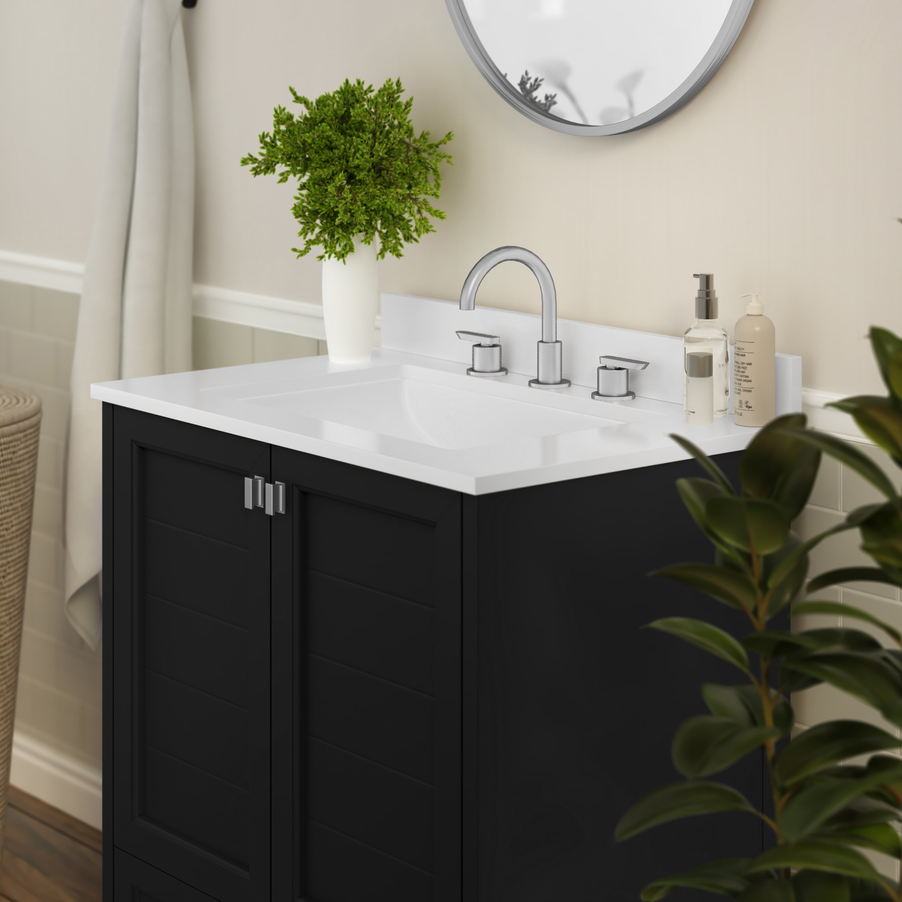 Haven 30 Inch Bathroom Vanity with Sink, Storage Cabinet with Soft Close Doors and Bottom Drawer, Carrara Marble Finish Countertop, Black