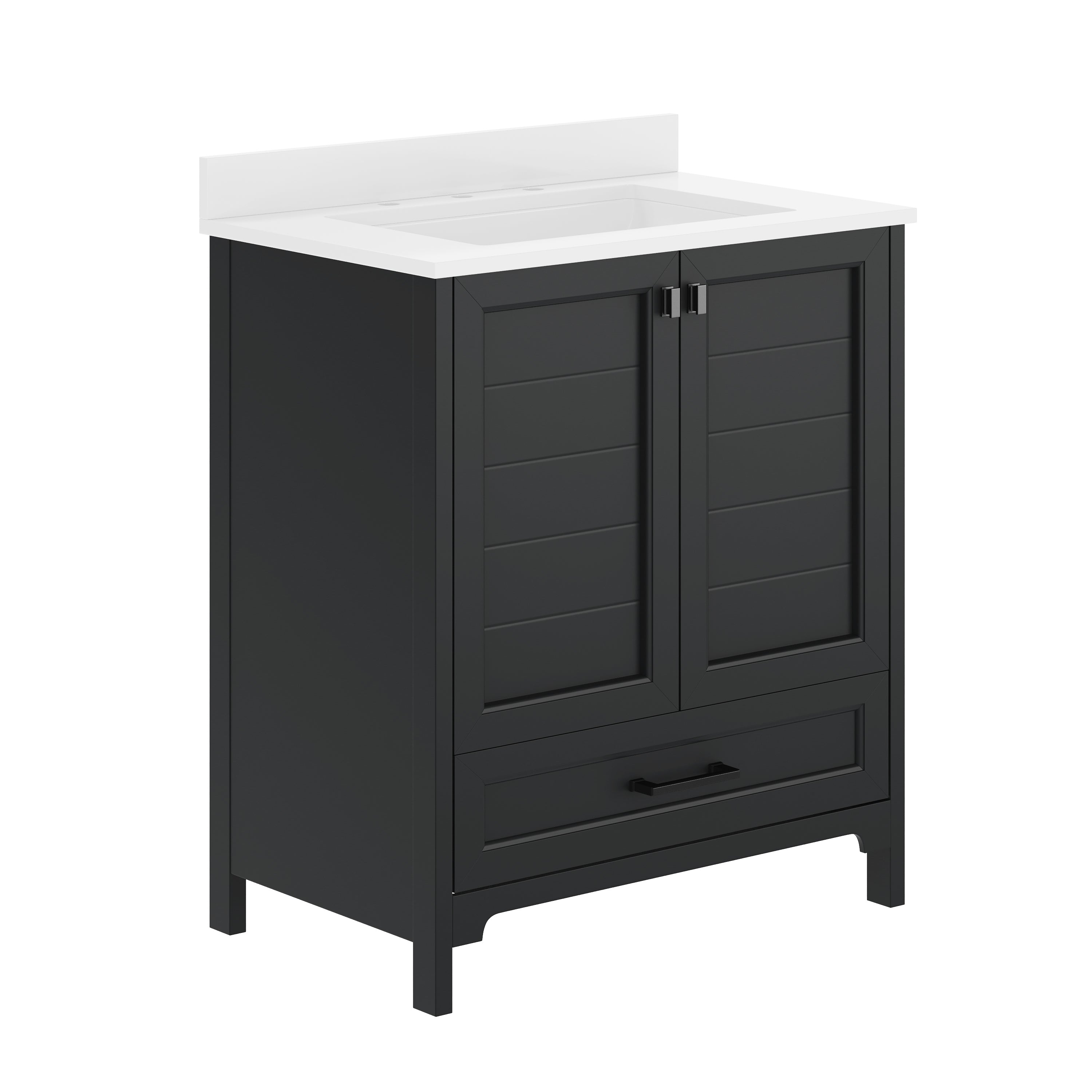 Haven 30" Bathroom Vanity with Sink, Storage Cabinet with Black Hardware, Soft Close Doors and Bottom Drawer, Carrara Marble Finish Countertop, Black