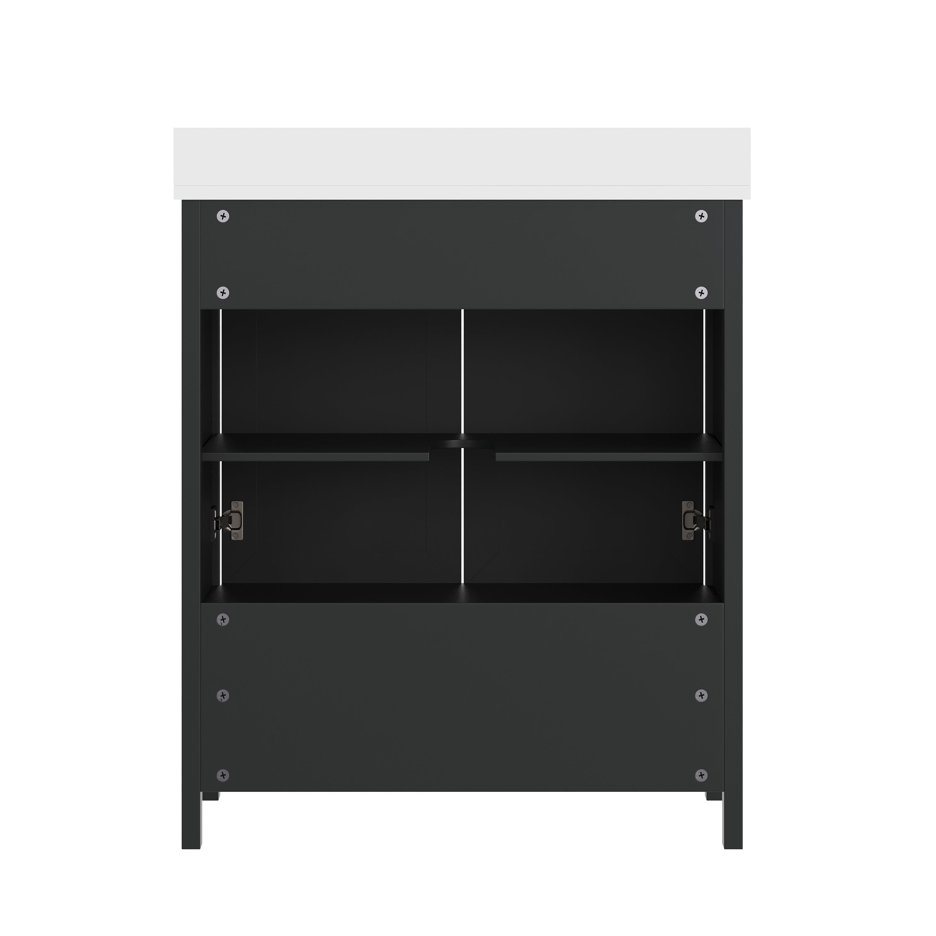 Haven 30" Bathroom Vanity with Sink, Storage Cabinet with Black Hardware, Soft Close Doors and Bottom Drawer, Carrara Marble Finish Countertop, Black