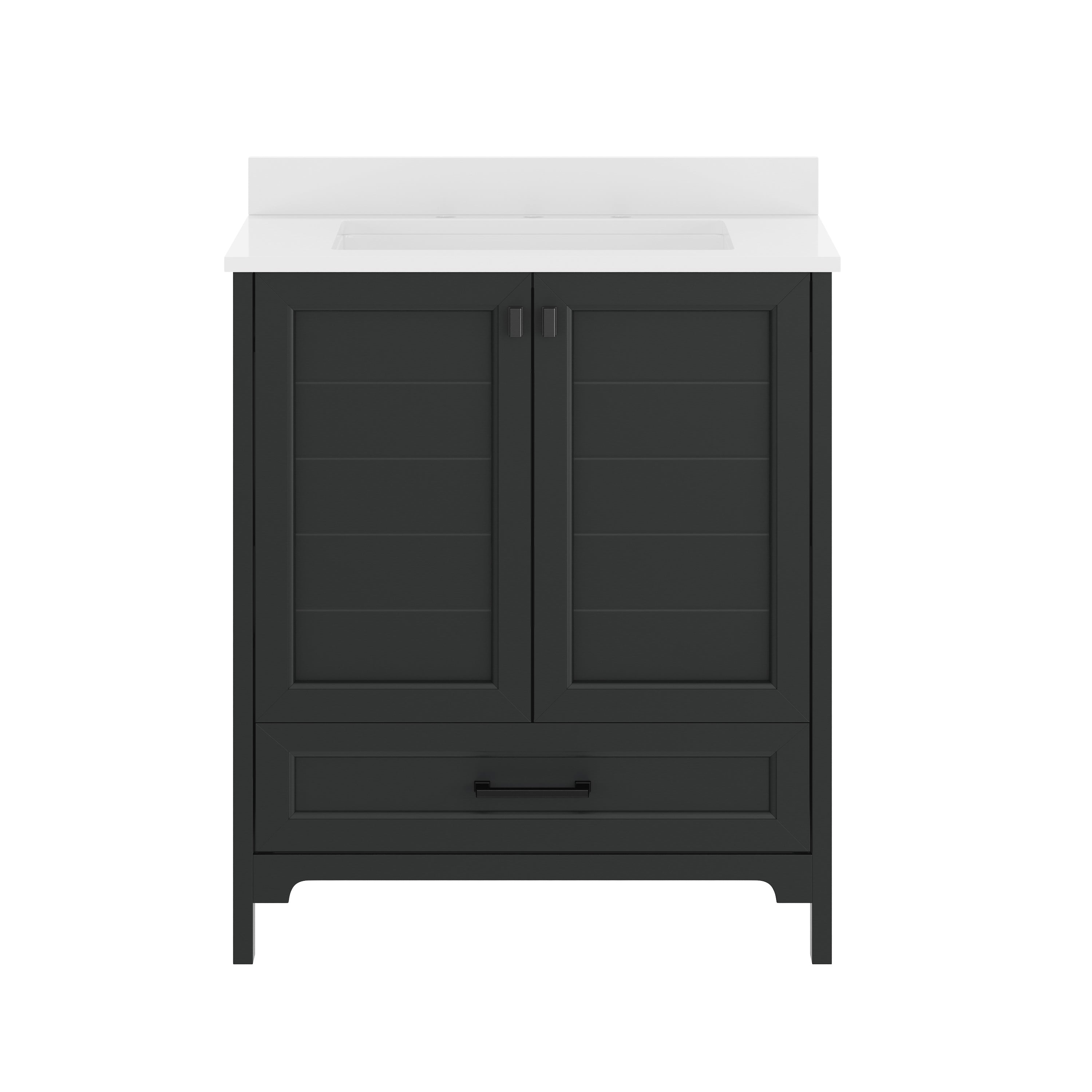Haven 30" Bathroom Vanity with Sink, Storage Cabinet with Black Hardware, Soft Close Doors and Bottom Drawer, Carrara Marble Finish Countertop, Black
