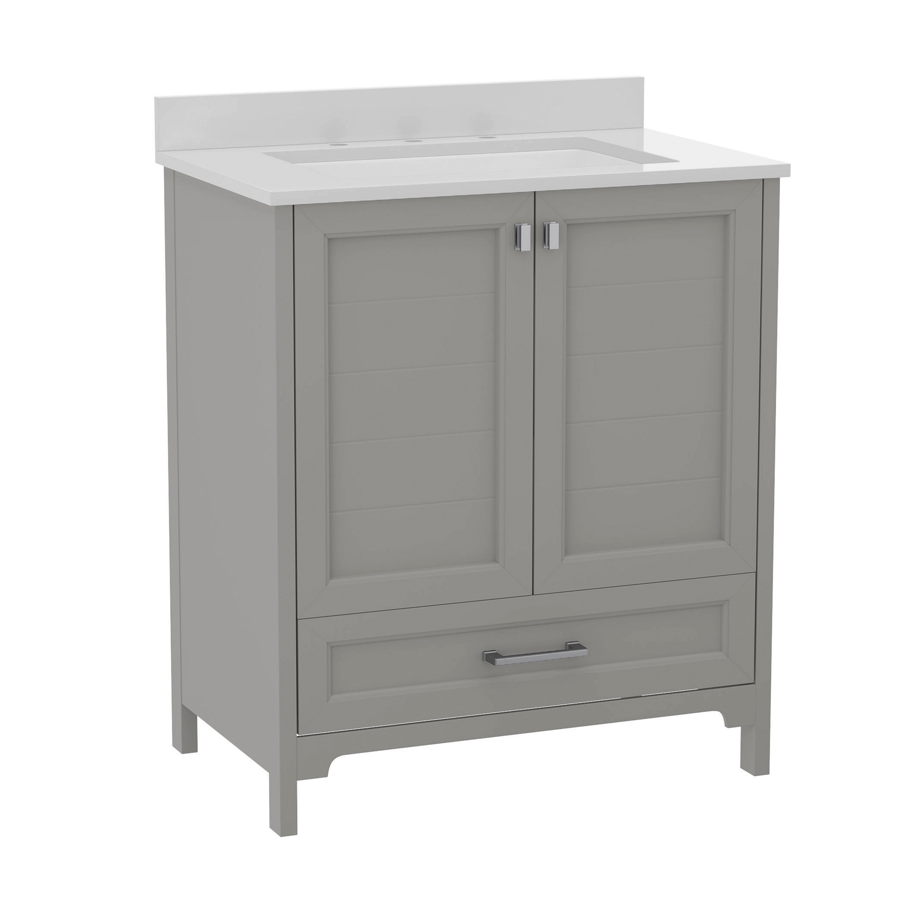 Haven 30 Inch Bathroom Vanity with Sink, Storage Cabinet with Soft Close Doors and Bottom Drawer, Carrara Marble Finish Countertop, Gray
