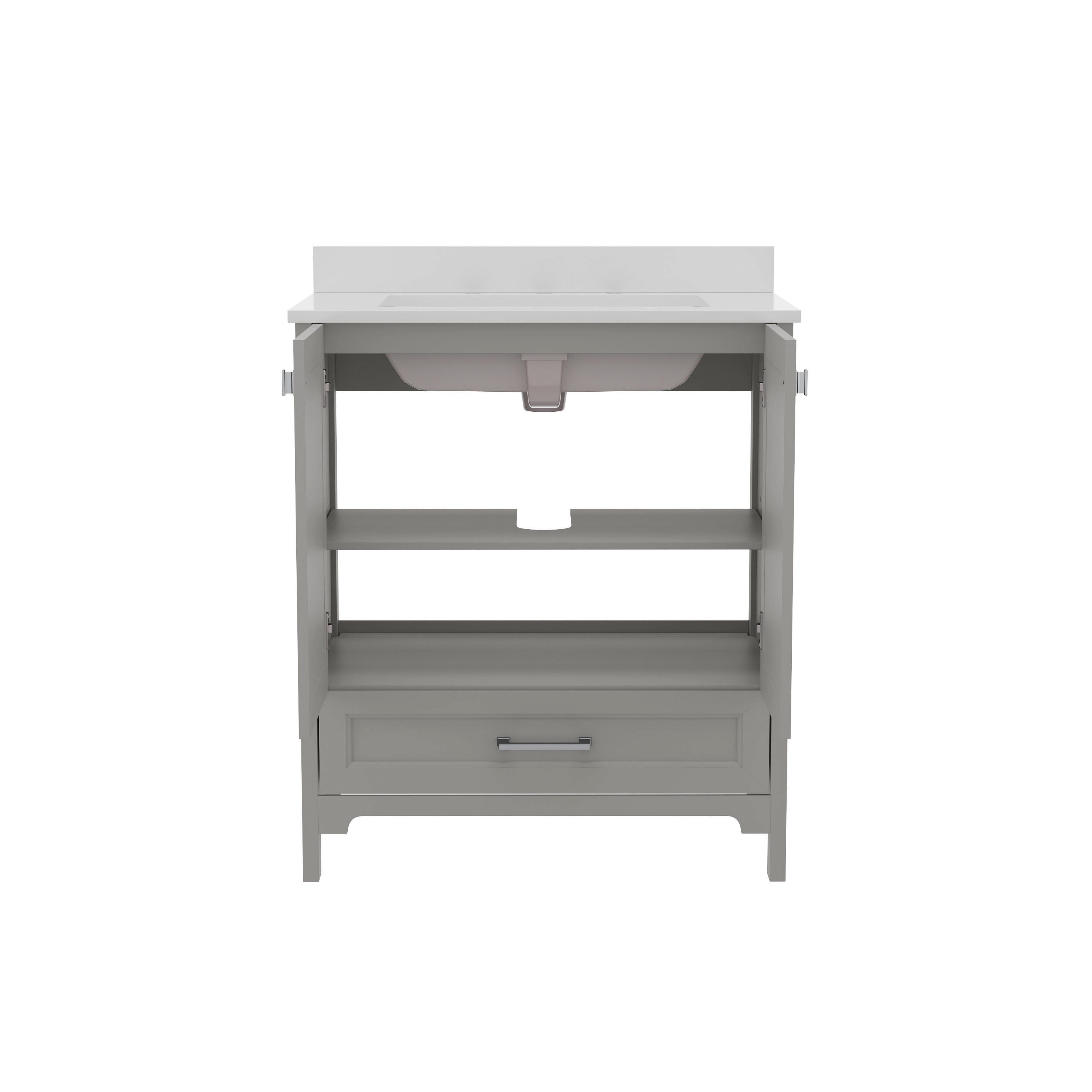 Haven 30 Inch Bathroom Vanity with Sink, Storage Cabinet with Soft Close Doors and Bottom Drawer, Carrara Marble Finish Countertop, Gray