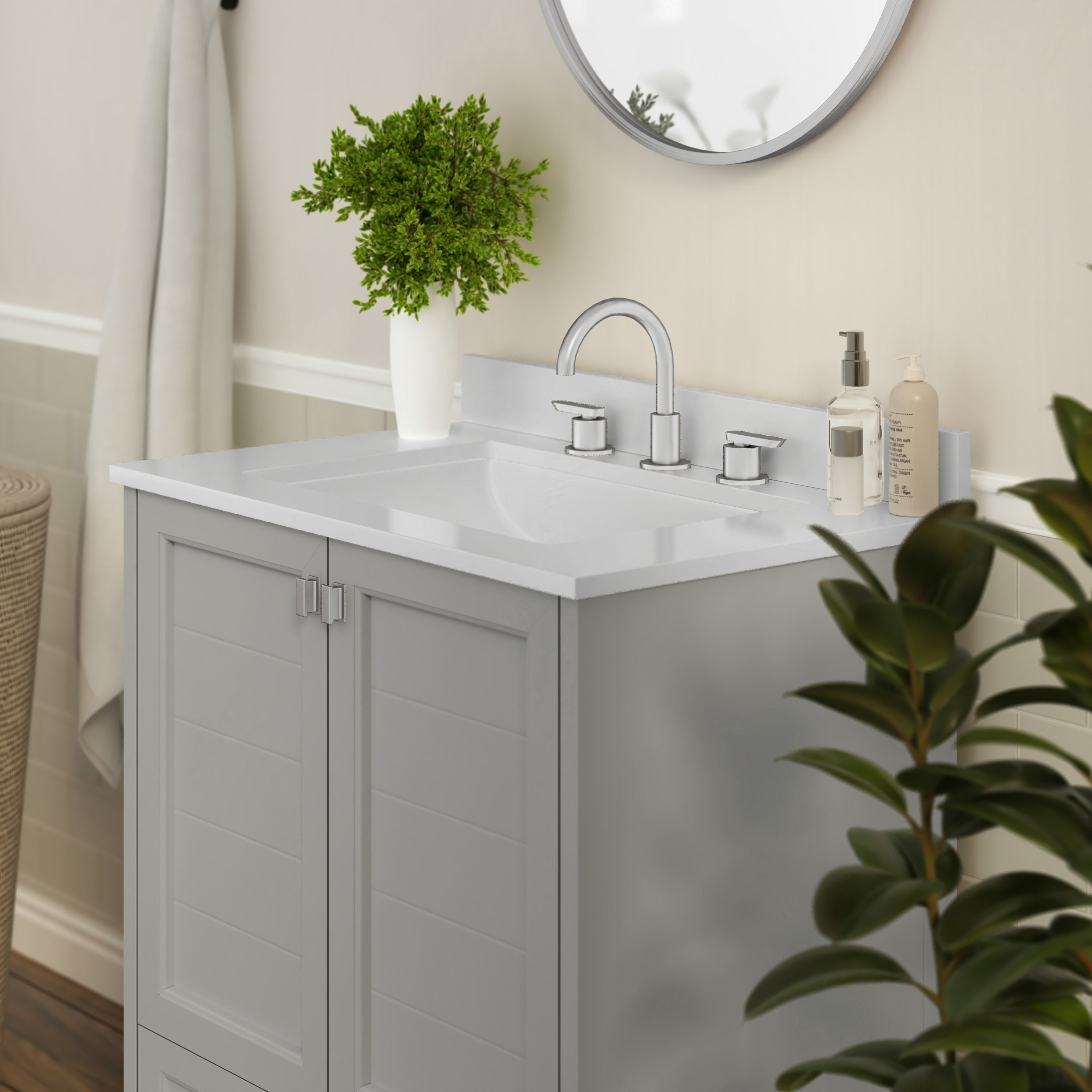Haven 30 Inch Bathroom Vanity with Sink, Storage Cabinet with Soft Close Doors and Bottom Drawer, Carrara Marble Finish Countertop, Gray