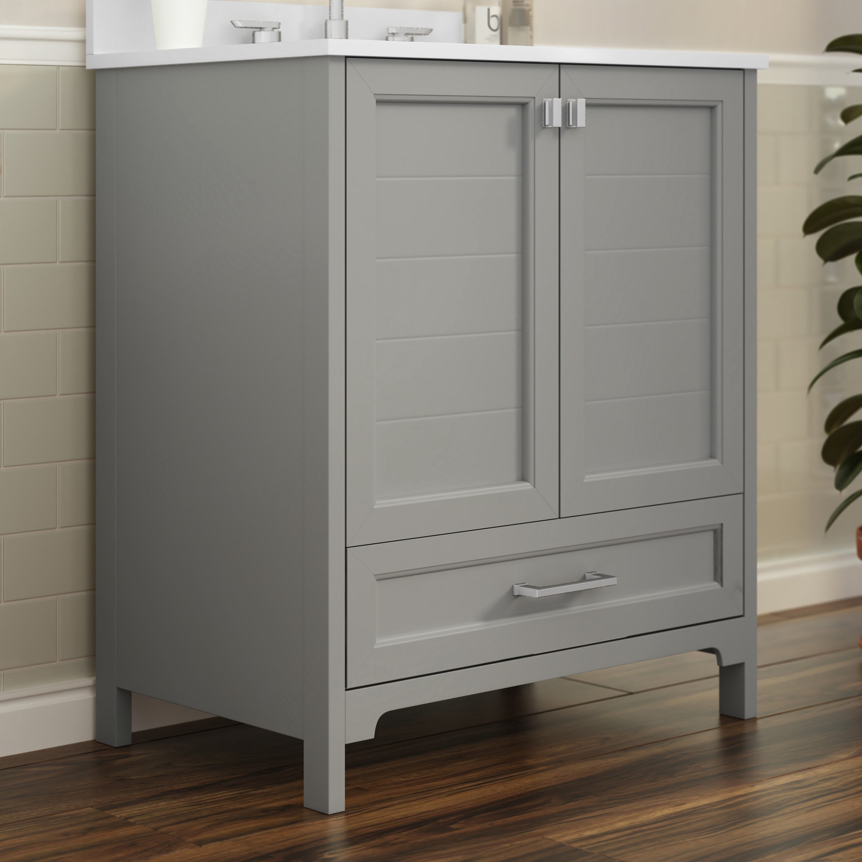 Haven 30 Inch Bathroom Vanity with Sink, Storage Cabinet with Soft Close Doors and Bottom Drawer, Carrara Marble Finish Countertop, Gray