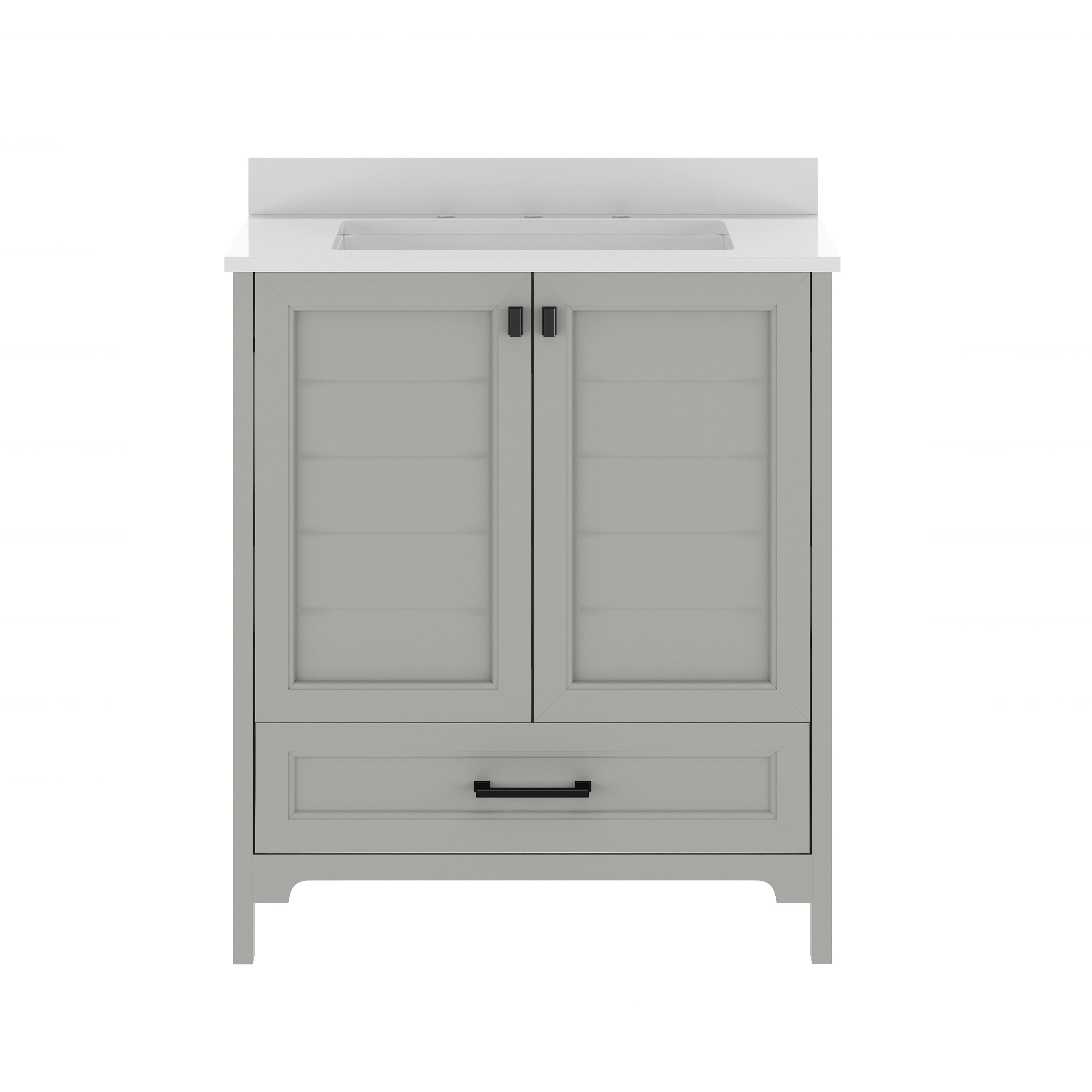 Haven 30" Bathroom Vanity with Sink, Storage Cabinet with Black Hardware, Soft Close Doors and Bottom Drawer, Carrara Marble Finish Countertop, Gray