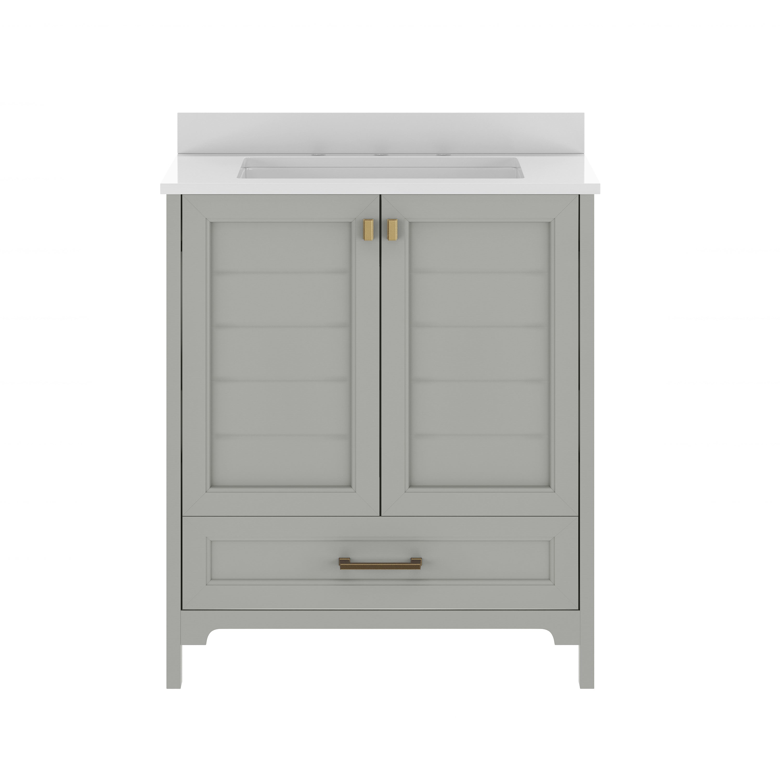Haven 30" Bathroom Vanity with Sink, Storage Cabinet with Gold Hardware, Soft Close Doors and Bottom Drawer, Carrara Marble Finish Countertop, Gray