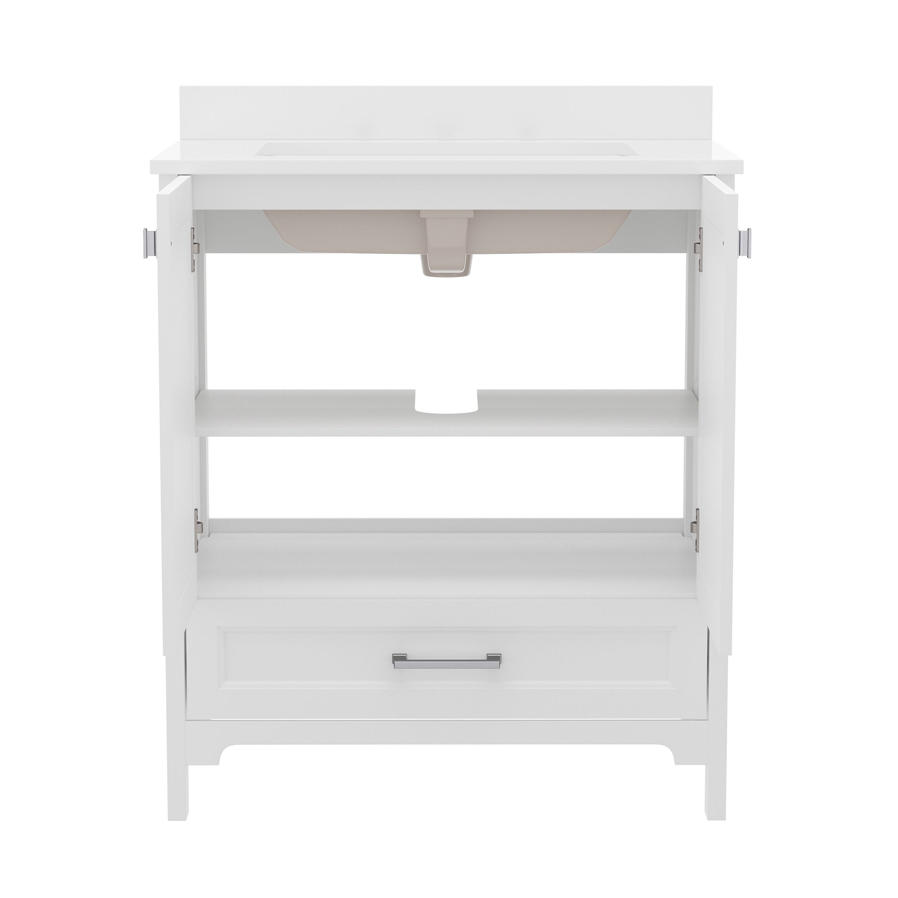 Haven 30 Inch Bathroom Vanity with Sink, Storage Cabinet with Soft Close Doors and Bottom Drawer, Carrara Marble Finish Countertop, White
