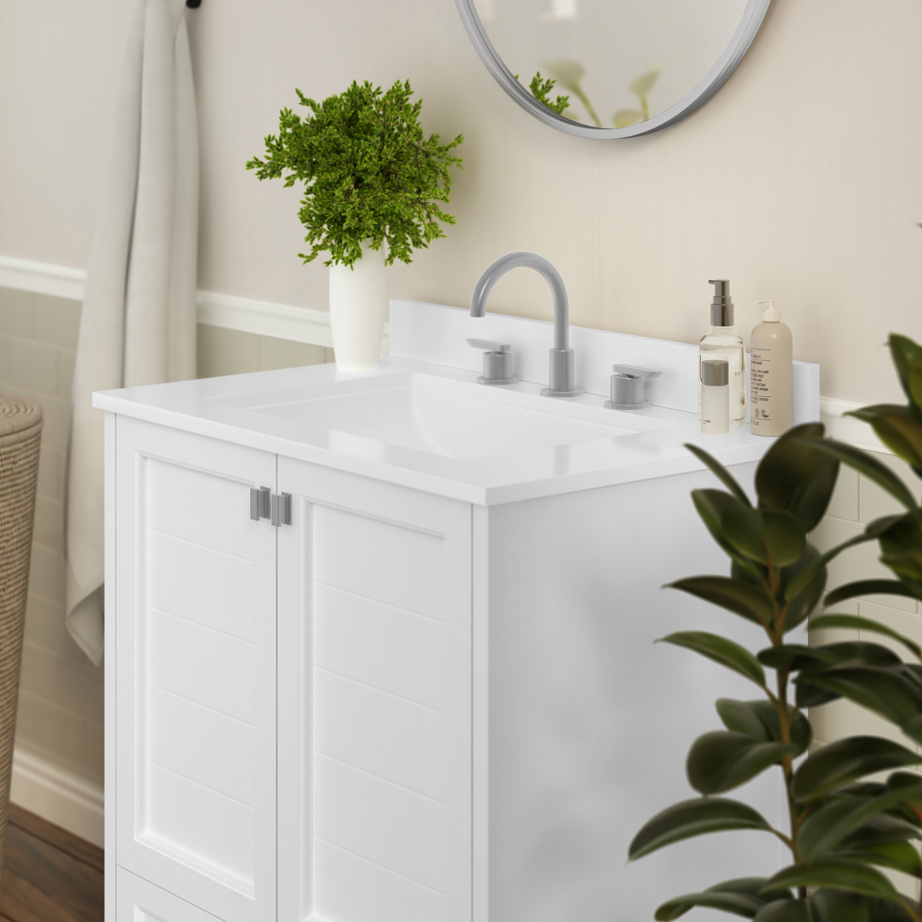 Haven 30 Inch Bathroom Vanity with Sink, Storage Cabinet with Soft Close Doors and Bottom Drawer, Carrara Marble Finish Countertop, White