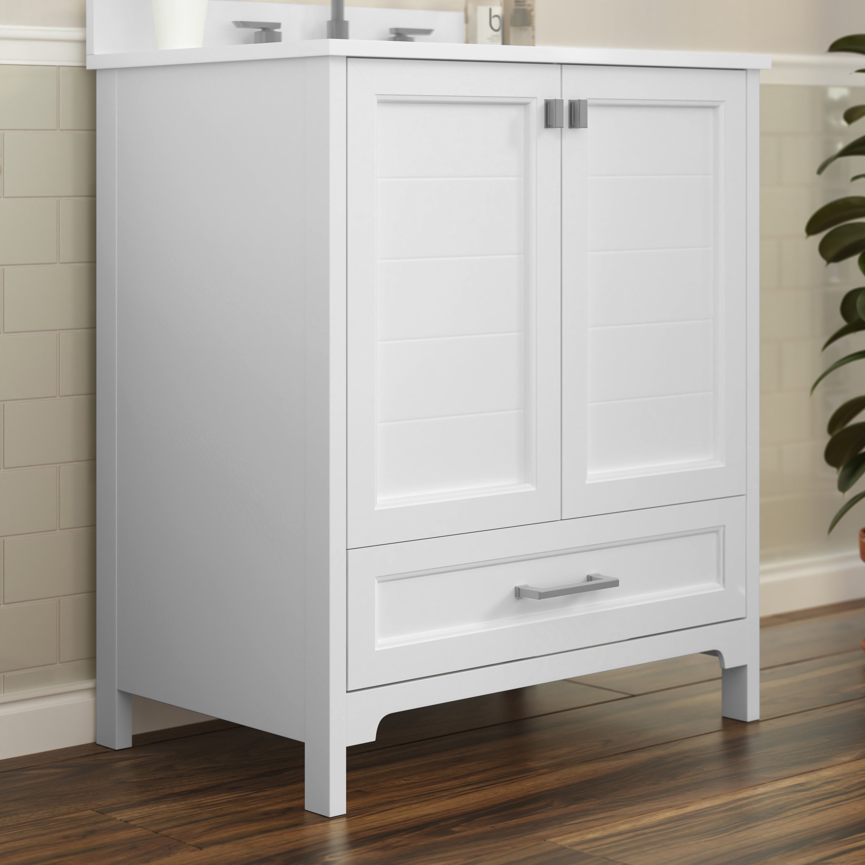 Haven 30 Inch Bathroom Vanity with Sink, Storage Cabinet with Soft Close Doors and Bottom Drawer, Carrara Marble Finish Countertop, White