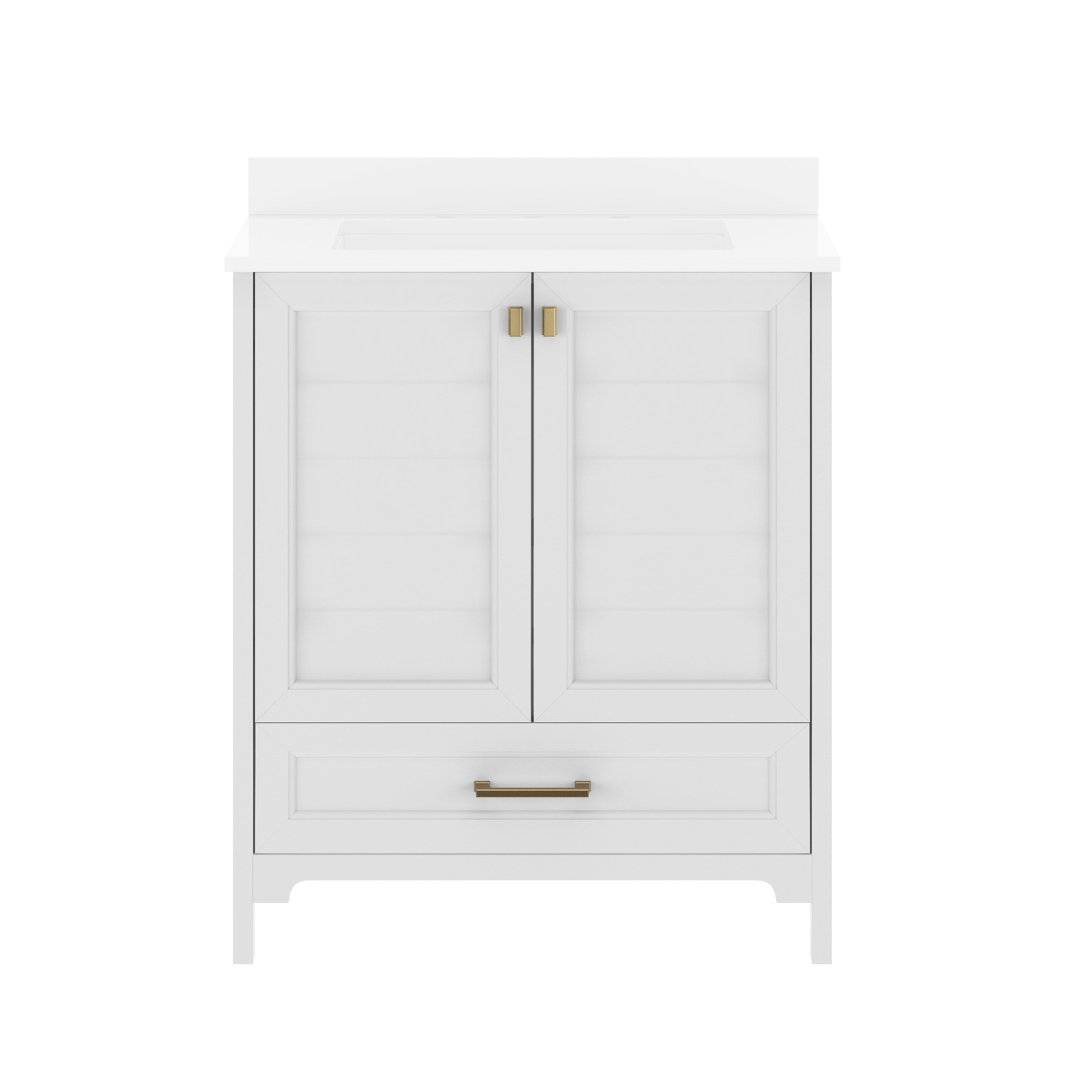 Haven 30" Bathroom Vanity with Sink, Storage Cabinet with Black Hardware, Soft Close Doors and Bottom Drawer, Carrara Marble Finish Countertop, White