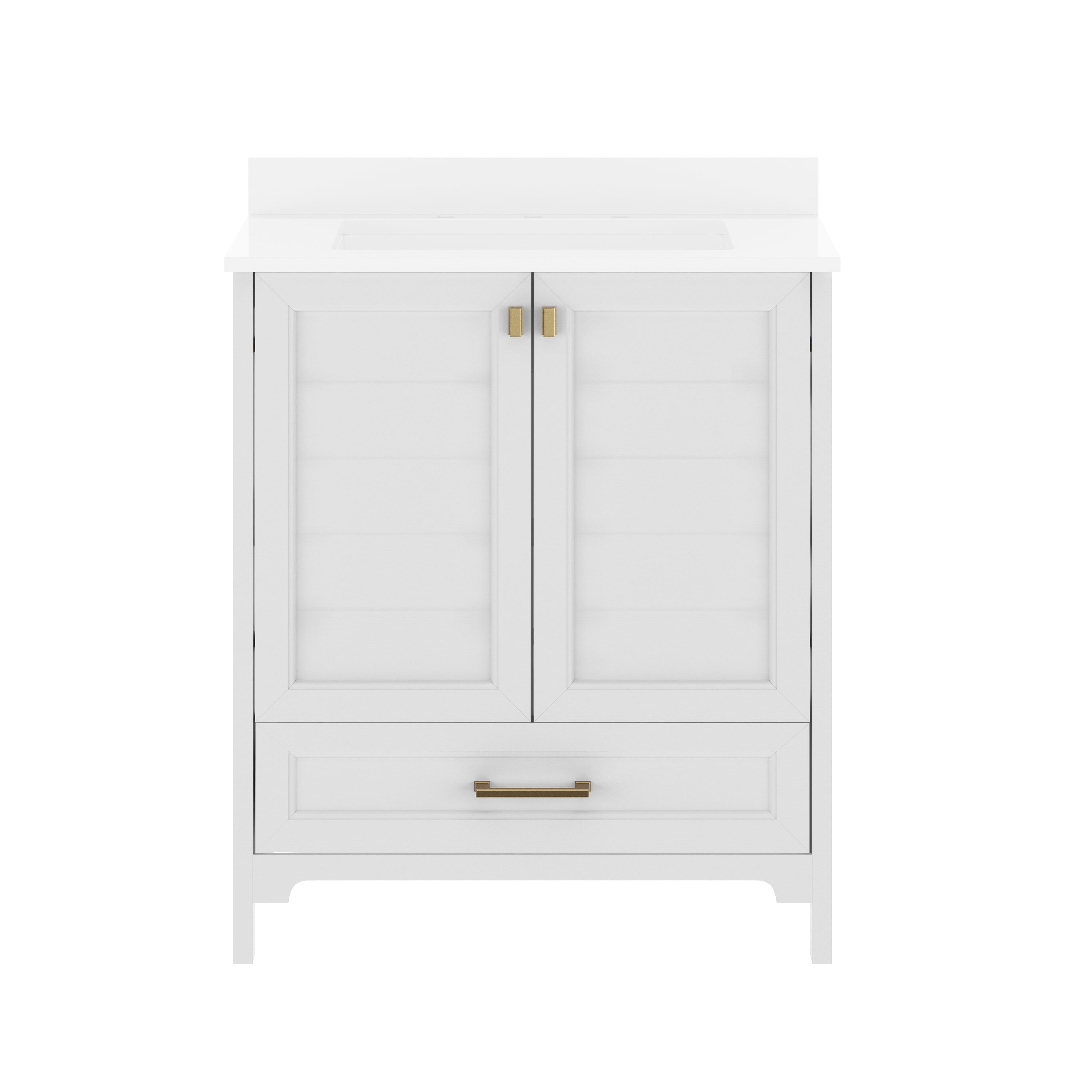 Haven 30" Bathroom Vanity with Sink, Storage Cabinet with Gold Hardware, Soft Close Doors and Bottom Drawer, Carrara Marble Finish Countertop, White