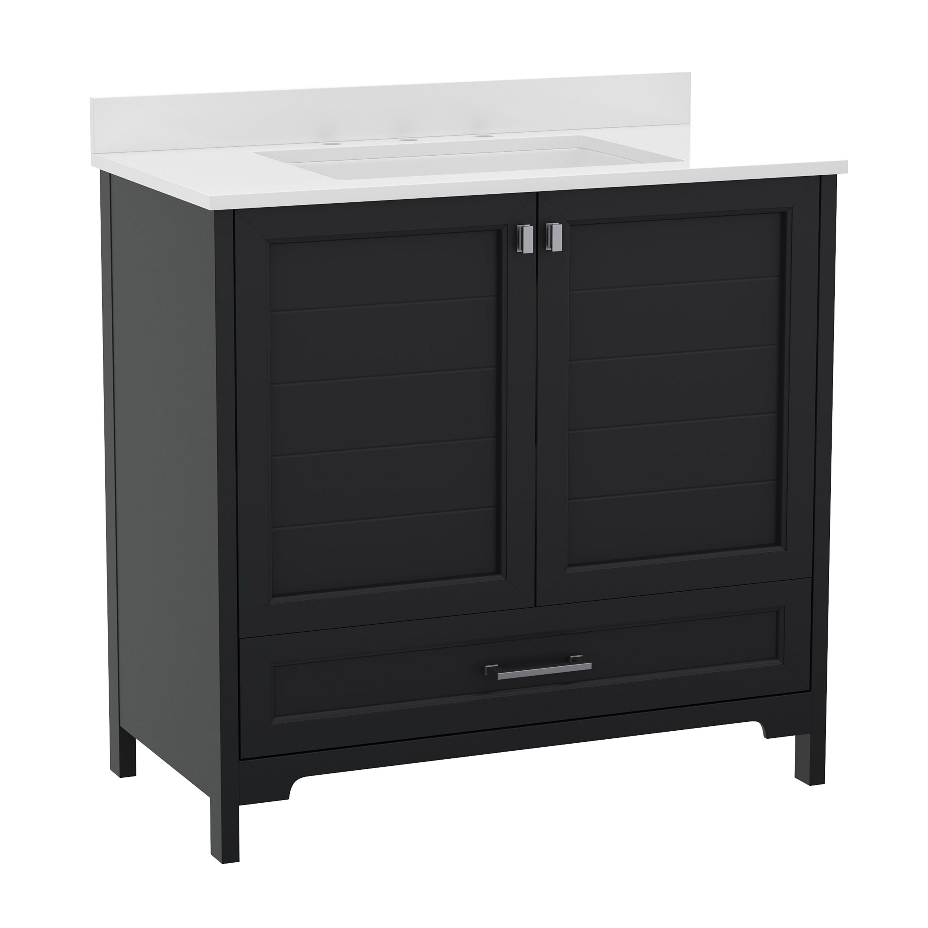 Haven 36 Inch Bathroom Vanity with Sink, Storage Cabinet with Soft Close Doors and Bottom Drawer, Carrara Marble Finish Countertop, Black