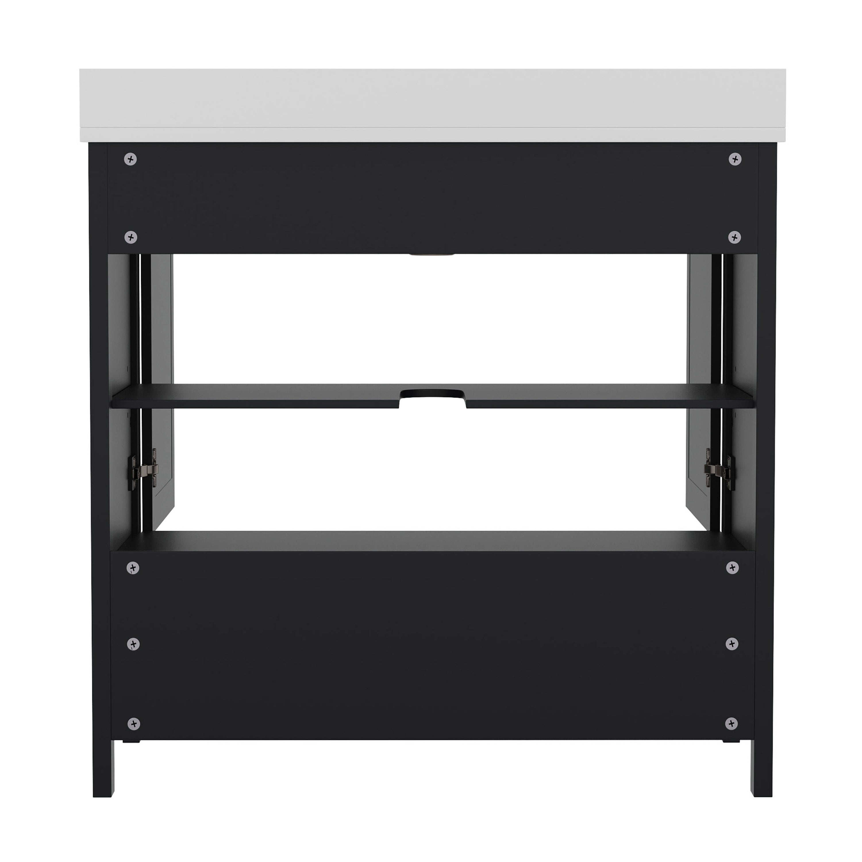 Haven 36 Inch Bathroom Vanity with Sink, Storage Cabinet with Soft Close Doors and Bottom Drawer, Carrara Marble Finish Countertop, Black