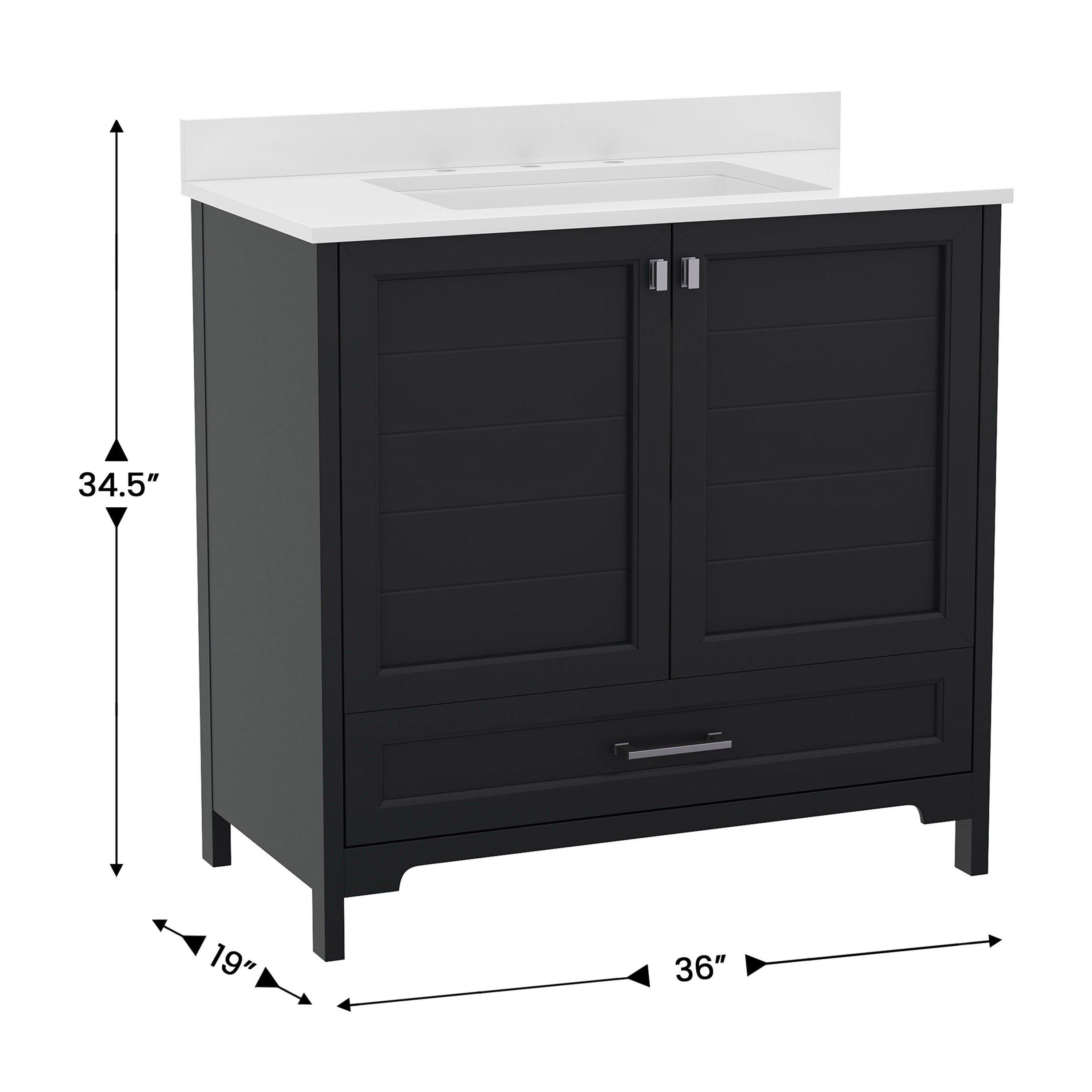 Haven 36 Inch Bathroom Vanity with Sink, Storage Cabinet with Soft Close Doors and Bottom Drawer, Carrara Marble Finish Countertop, Black