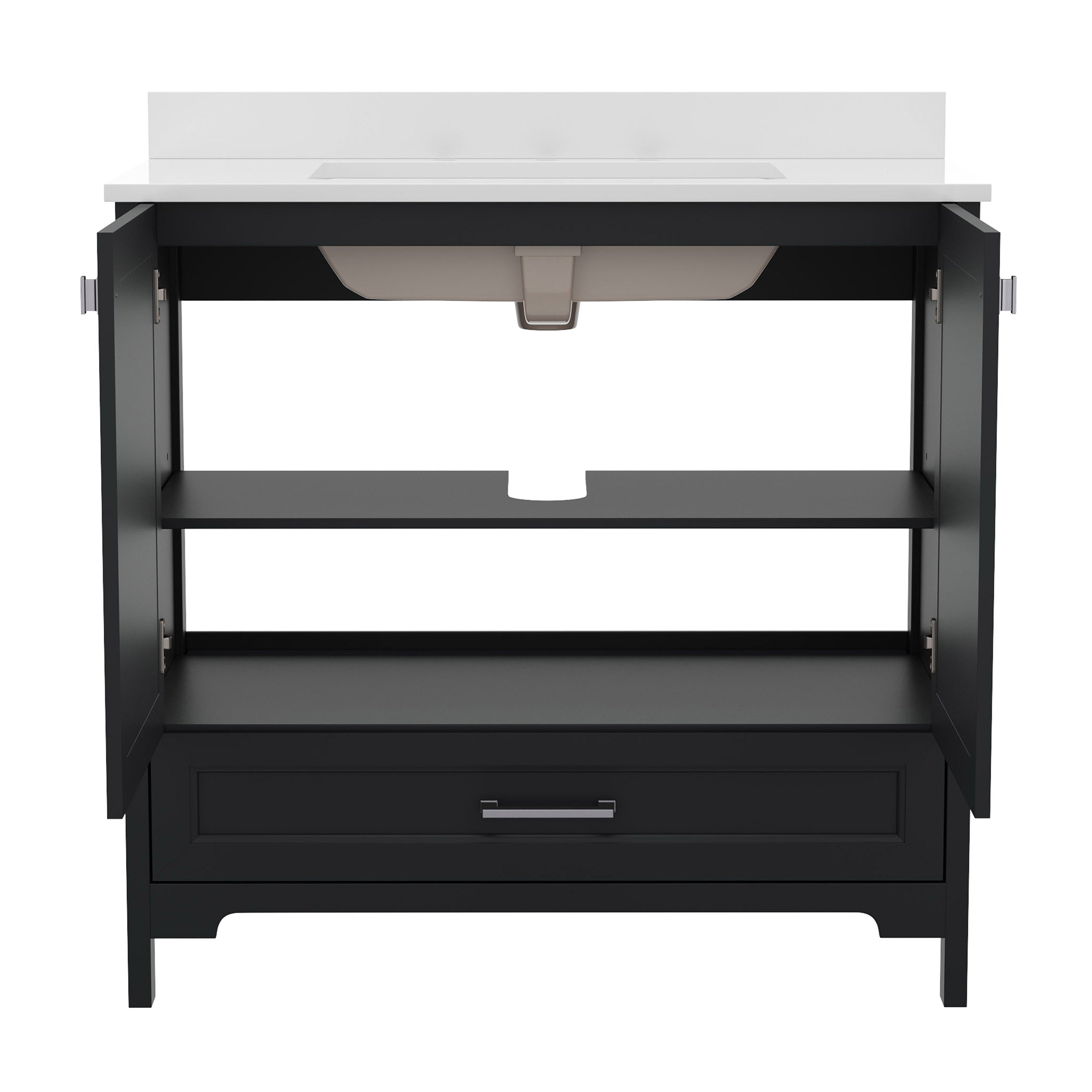 Haven 36 Inch Bathroom Vanity with Sink, Storage Cabinet with Soft Close Doors and Bottom Drawer, Carrara Marble Finish Countertop, Black