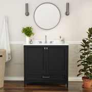 Haven 36 Inch Bathroom Vanity with Sink, Storage Cabinet with Soft Close Doors and Bottom Drawer, Carrara Marble Finish Countertop, Black