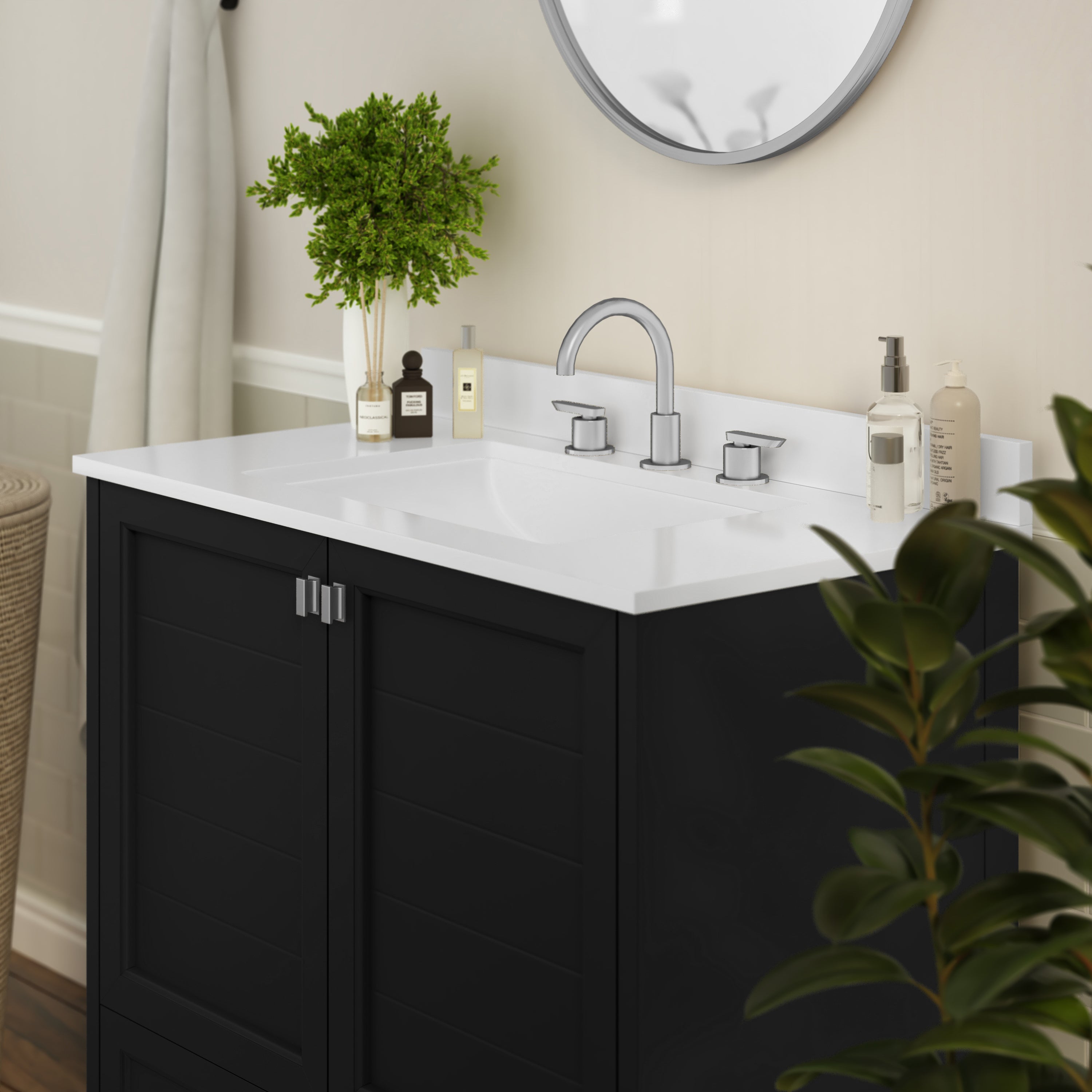 Haven 36 Inch Bathroom Vanity with Sink, Storage Cabinet with Soft Close Doors and Bottom Drawer, Carrara Marble Finish Countertop, Black