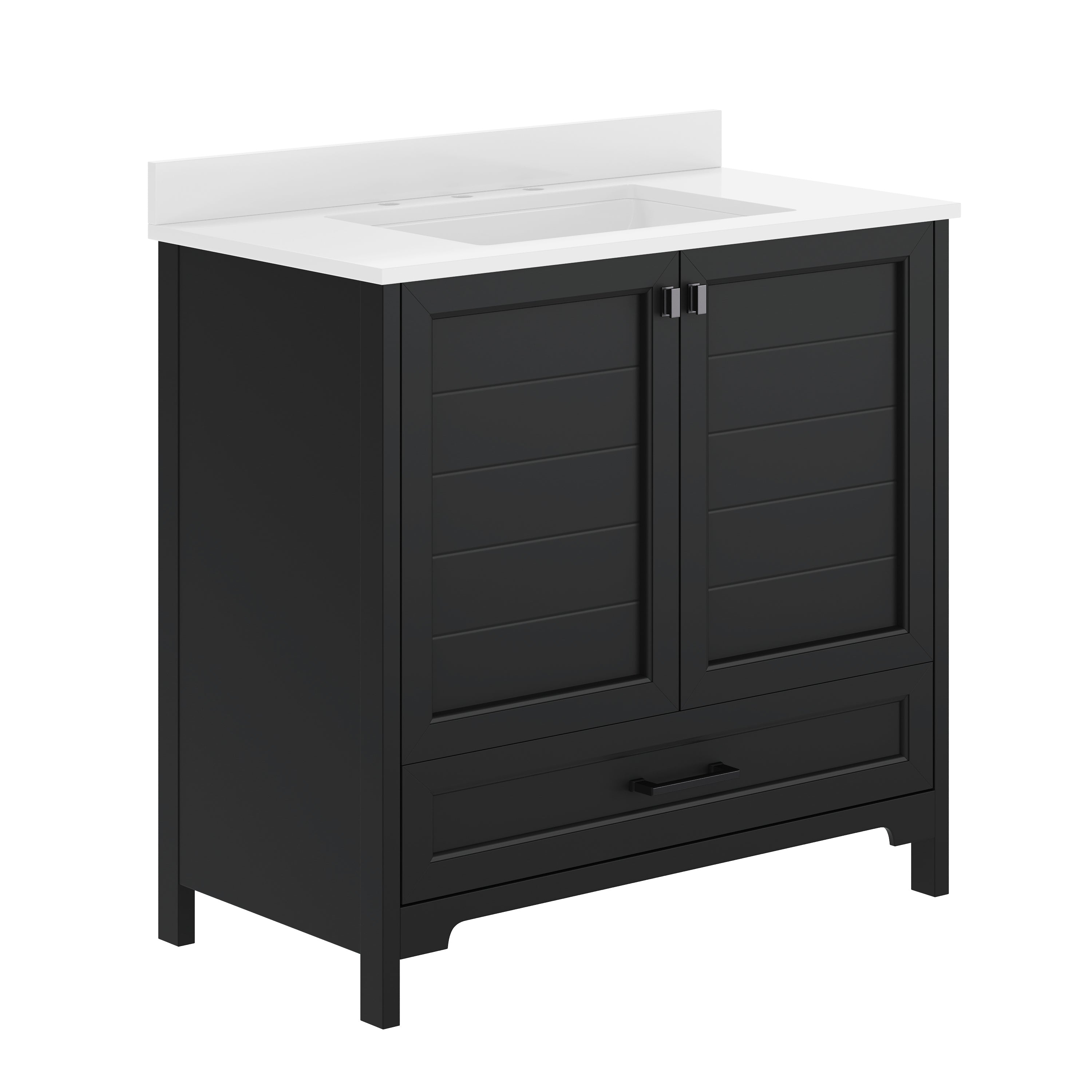 Haven 36" Bathroom Vanity with Sink, Storage Cabinet with Black Hardware, Soft Close Doors and Bottom Drawer, Carrara Marble Finish Countertop, Black